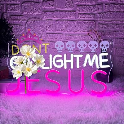 Dont Gaslight Me Jesus Neon Sign, Crown Skull Neon Light LED Princess Crown Decor Sign, for Game Room Bedroom Party Bar Living Room College Dorm, Birthday Gift(15.7 * 10.2 In)
