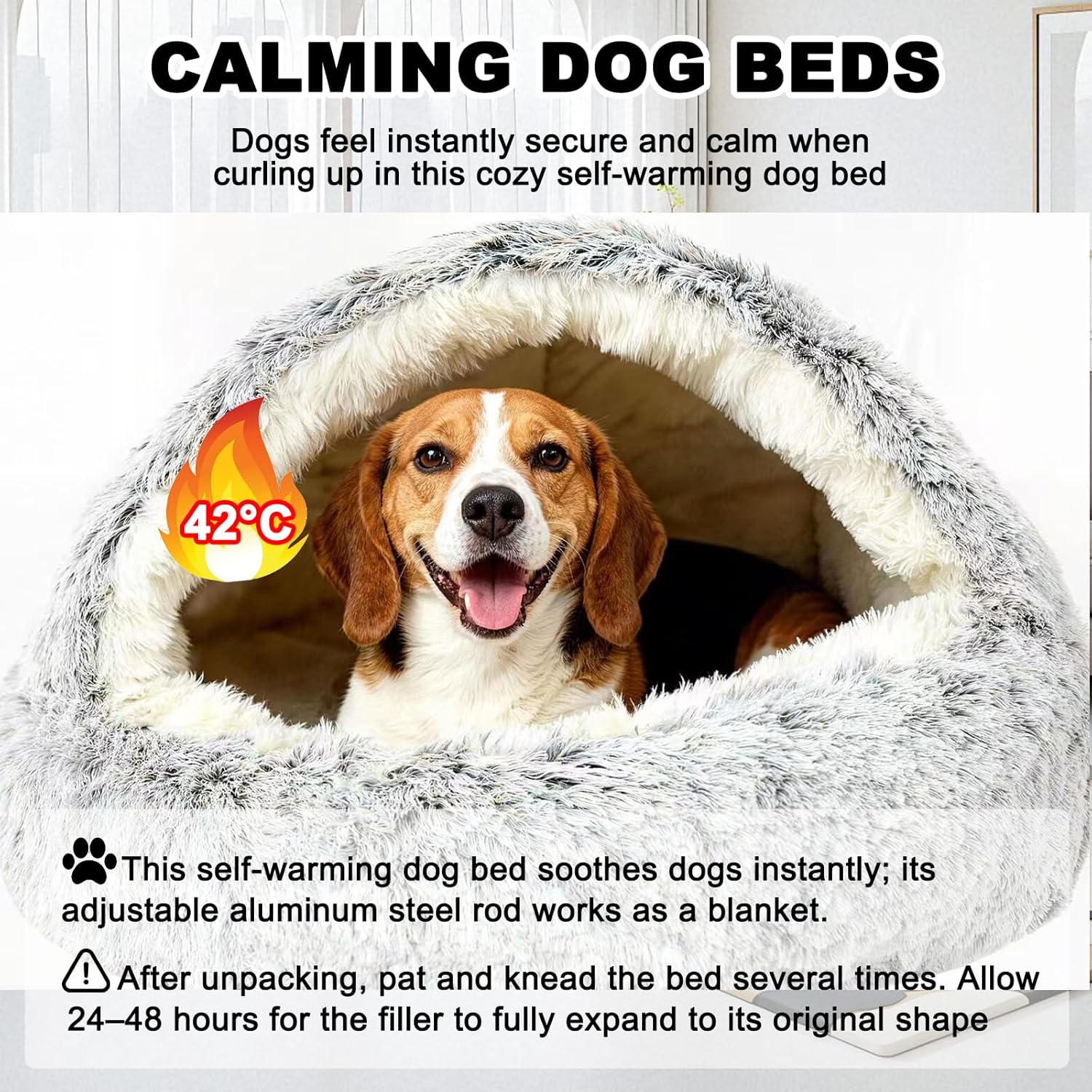 Dog Beds Medium Size Dogs, Calming Deluxe Plush Dog Cave Bed for Medium Dogs - Removable & Washable with Zipper, Built-in Support & Stable Non-Collapsible, Pet Bed for Dogs & Cats 32×32Inch