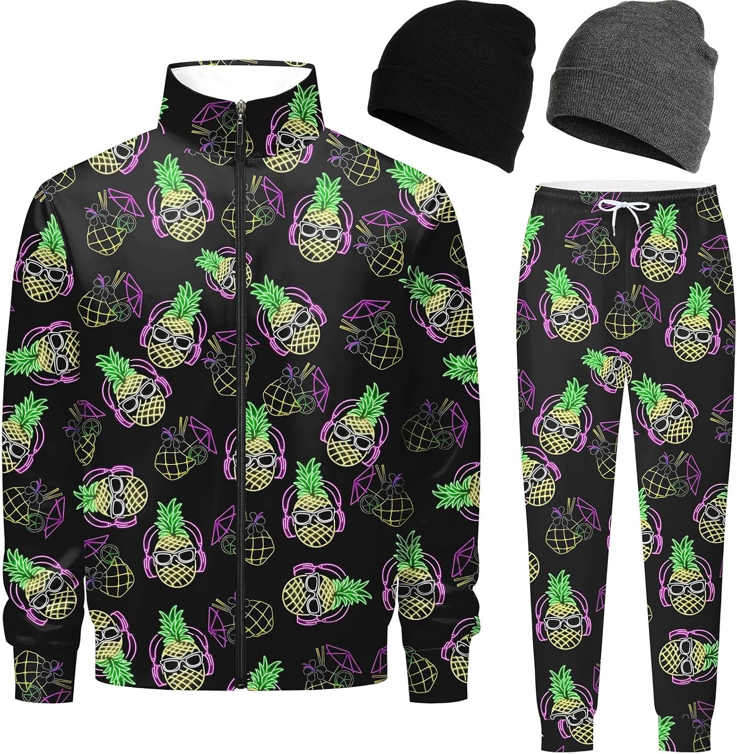 Men's Tracksuits Sweatsuits 90s 80s outfit for men Athletic Full Zip Sports Sets with 2 knit Cuffed Beanie