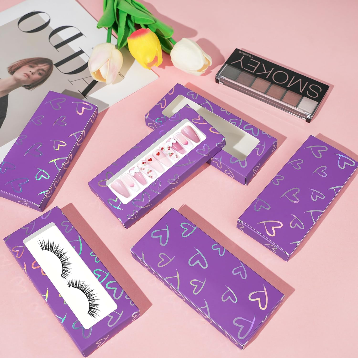 74PCS Press on Nails Packaging Box, Nail Boxes for Business Salon