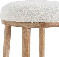 Vista 8 de Christopher Knight Home Aubrie Counter Height Bar Stools Set of 2, Boucle Fabric Round Bar Stool for Kitchen Island, Wooden Backless Dining Room
