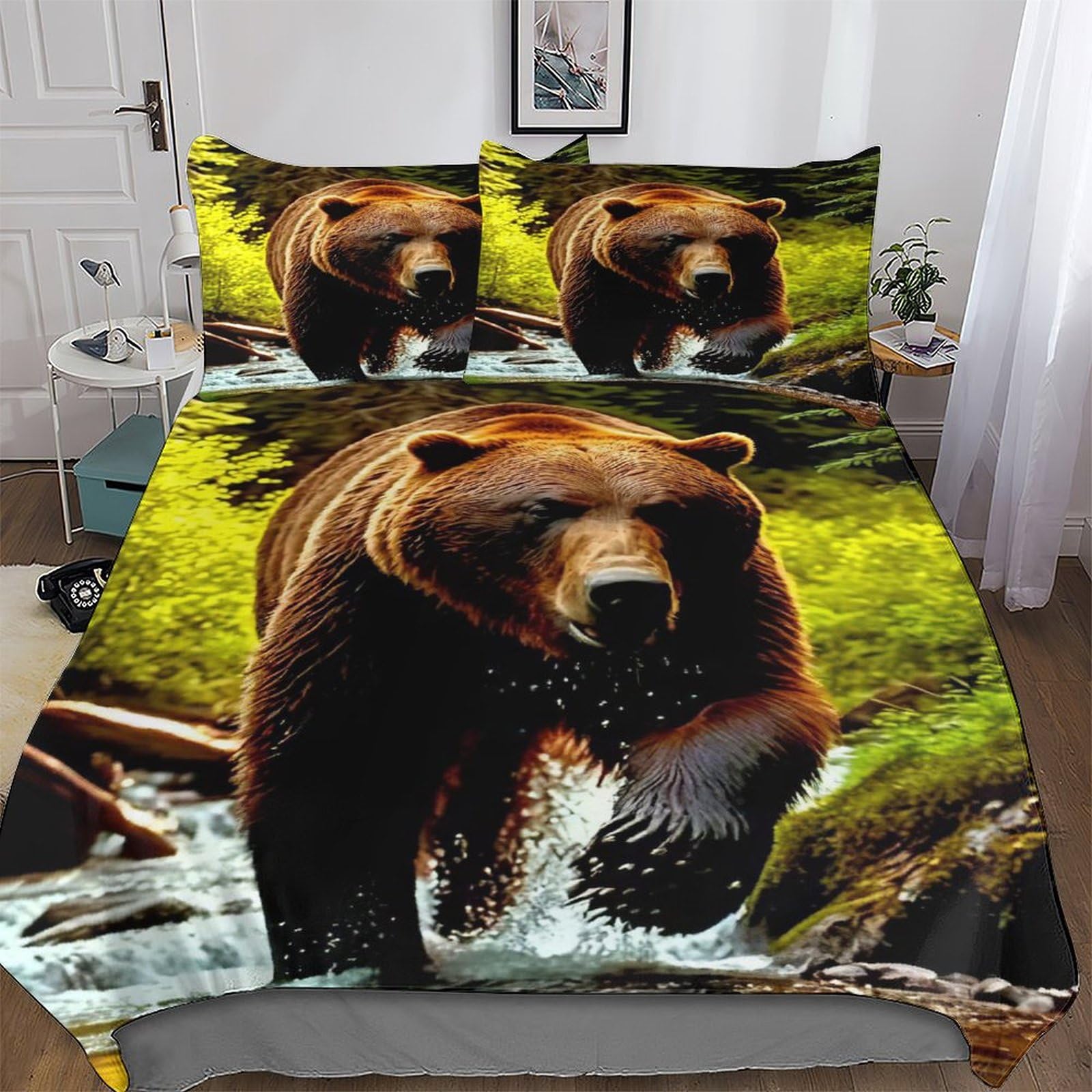 GGJJTT Bear Comforter Cover Set Microfibre Bedding Set Duvet Cover with Pillowcases Soft Quilt Cover 3 Pcs For Boys Girls King220x240cm