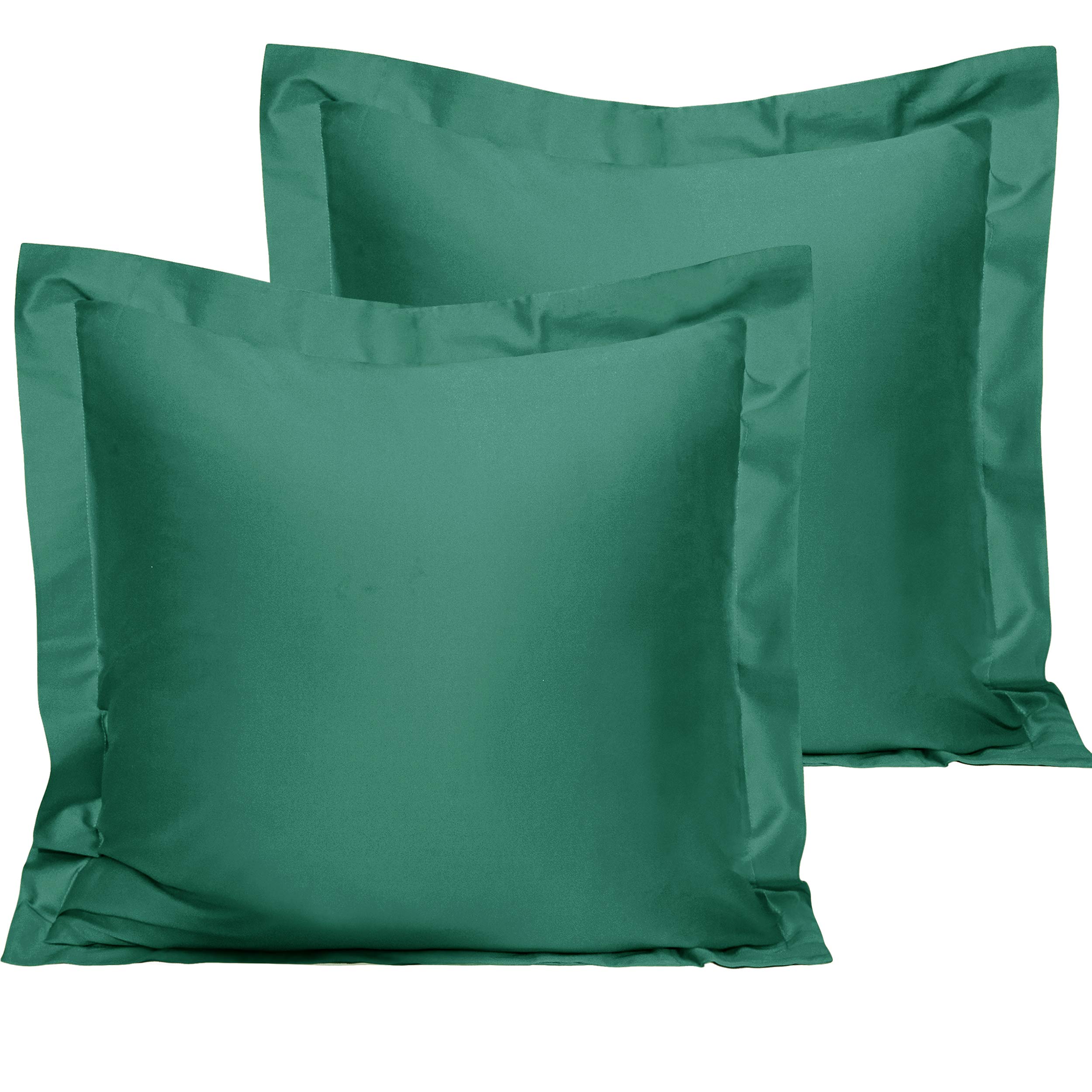 NTBAY Cotton Euro Sham Covers - 500 Thread Count Egyptian Cotton, 2 Pack Super Soft and Breathable 26x26 Square Pillow Cases, Dark Green