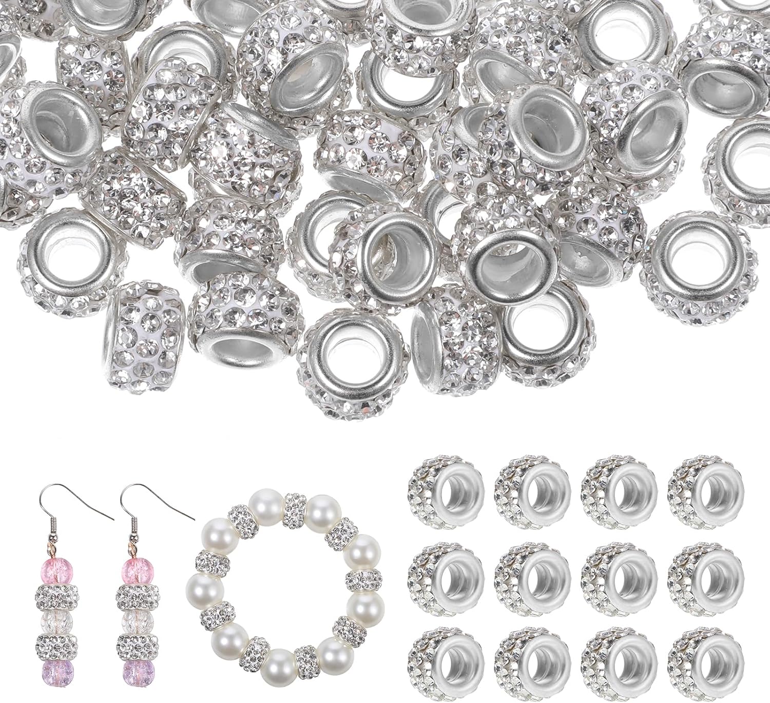 50pcs Alloy Rhinestone Rondelle Beads - 11x10mm Large Hole European Style Spacer Beads 7 thumbnail image