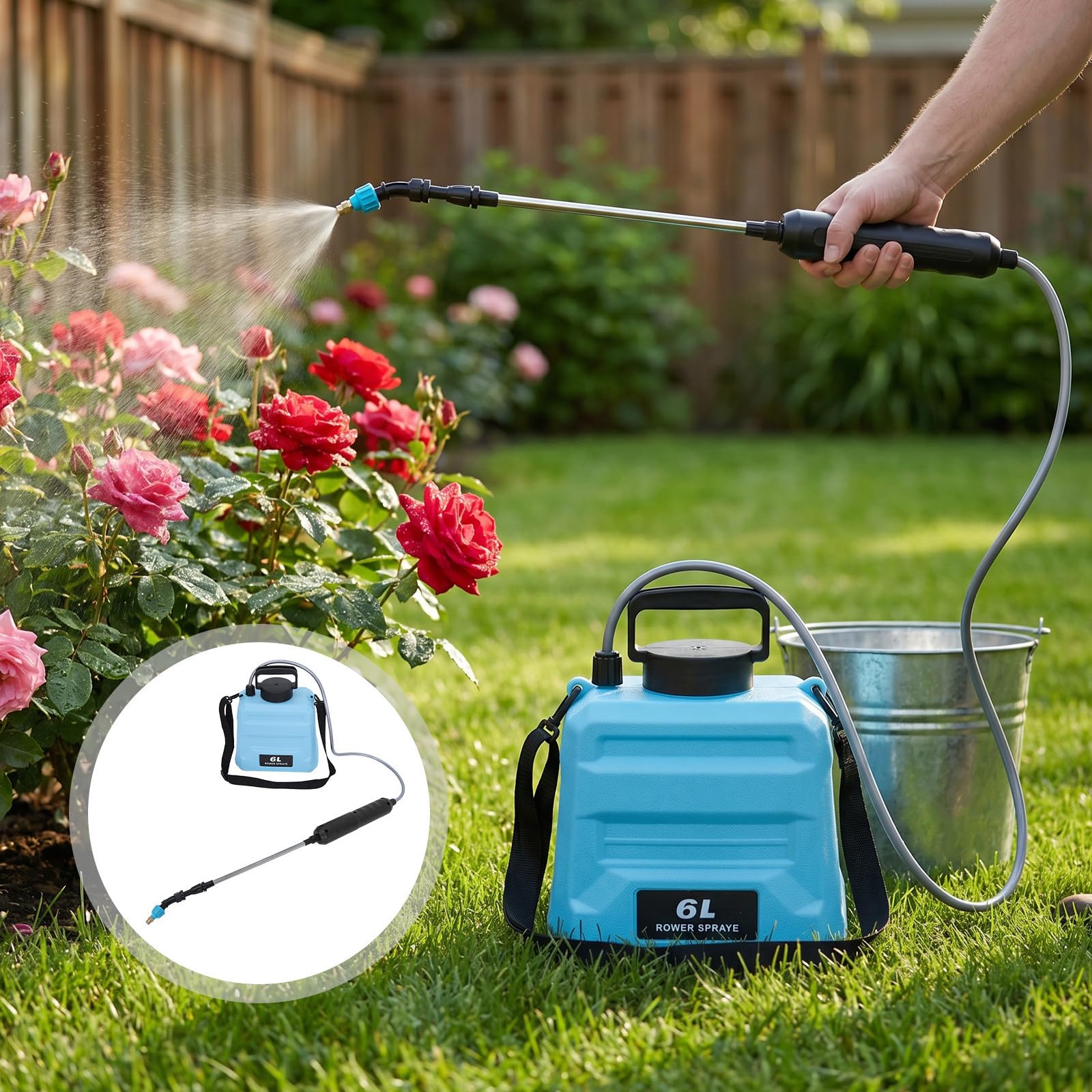 TOYANDONA Nebulizzatore Elettrico per Giardino con Capacità 6 Litri, Spruzzo Prolungato senza Affaticamento, Ugelli Regolabili e Manico Ergonomico in Plastica per Orto e Prato