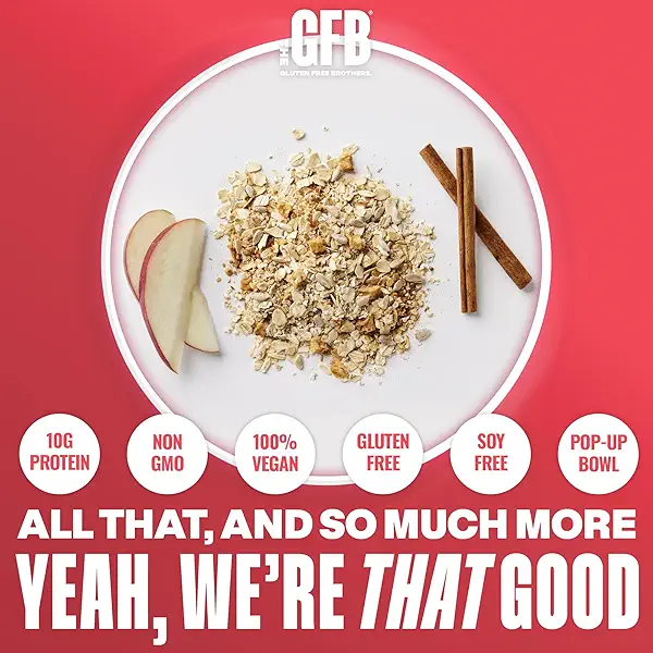 The GFB Apple Cinnamon Protein Oatmeal Cups - Unique Pop-Up Bowl - Gluten Free, Plant Based, Non GMO, Sustainably Made - Ridiculously Tasty, Healthy, Vegan Protein Instant Oatmeal, 2 oz 9