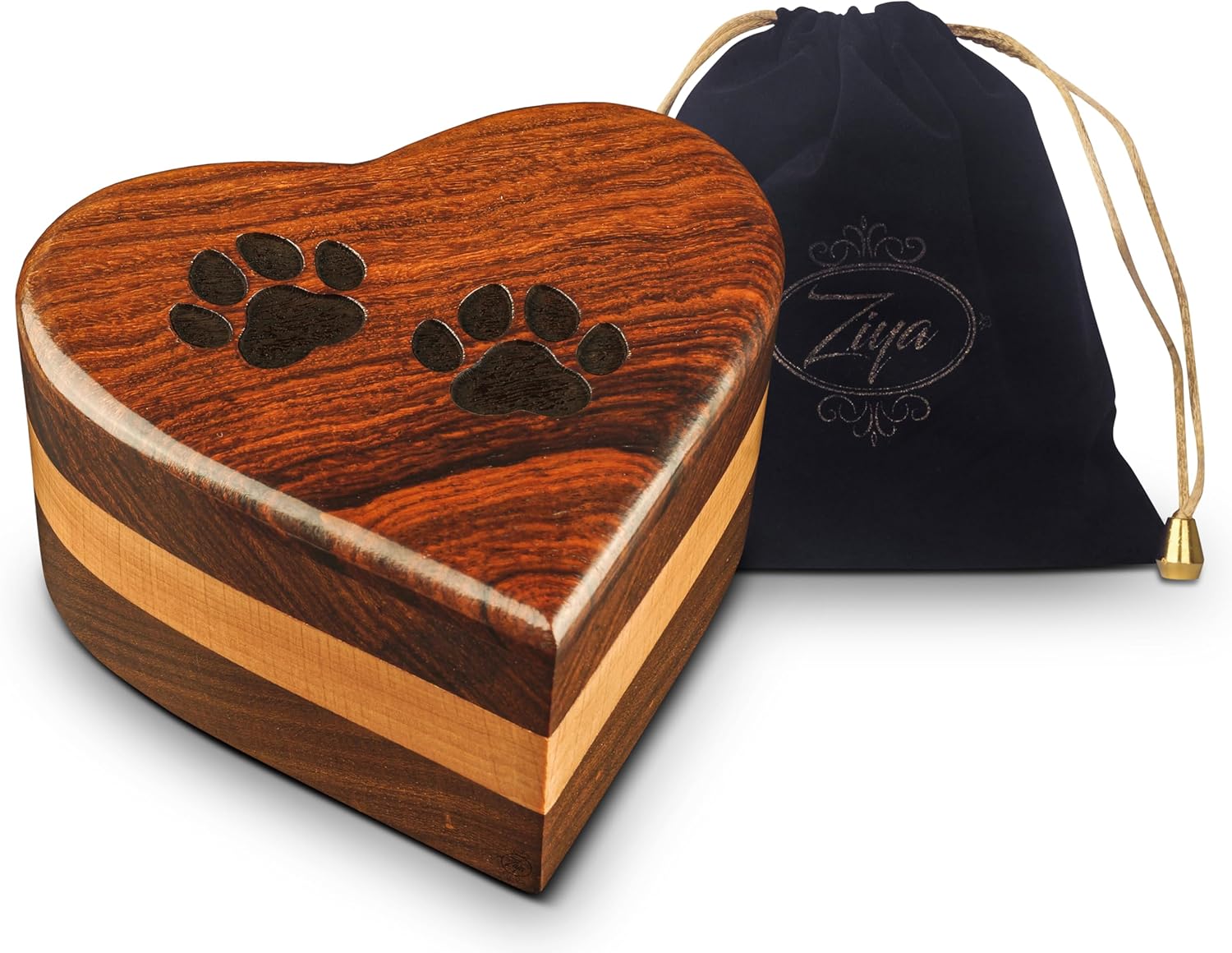 ZIYA Handcrafted Wooden Heart Pet Paw Print Urn for Dog or Cat Ashes, Engraved Memorial Decorative Cremation Keepsake Urn for Pet, Container for Funeral Remains, 4 inch