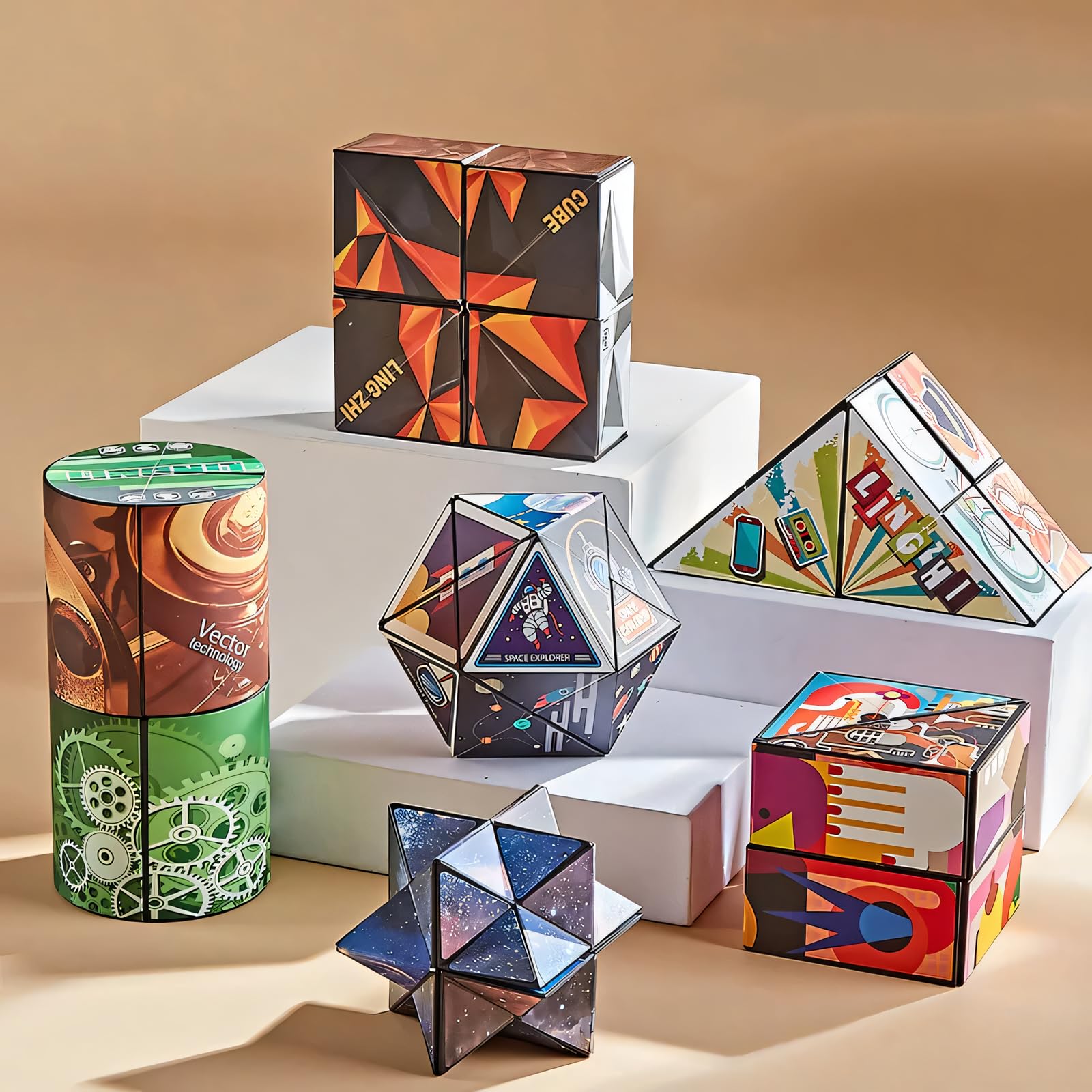 Magic Cubes 6 en 1 Asombroso Rompecabezas 3D, Cubo Infinito Transformador, Puzzle Cubes, Juguetes para aliviar el estrés, Regalos Creativos para Niños Adultos