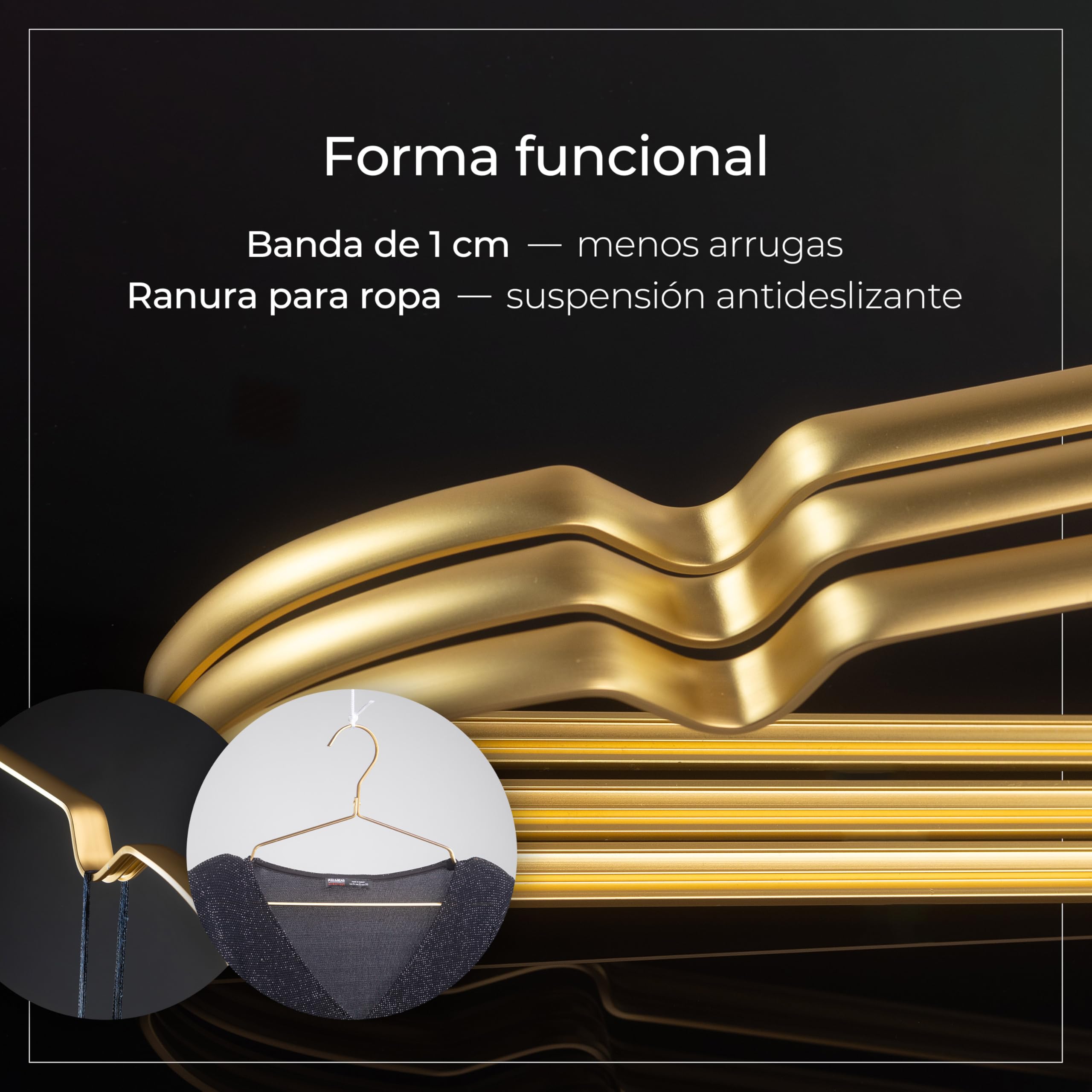 Parusia Perchas doradas, 42 cm de ancho, 1 cm de grosor, de metal inoxidable, estable, para ahorrar espacio, almacenamiento y organización de armario, perchero (20)