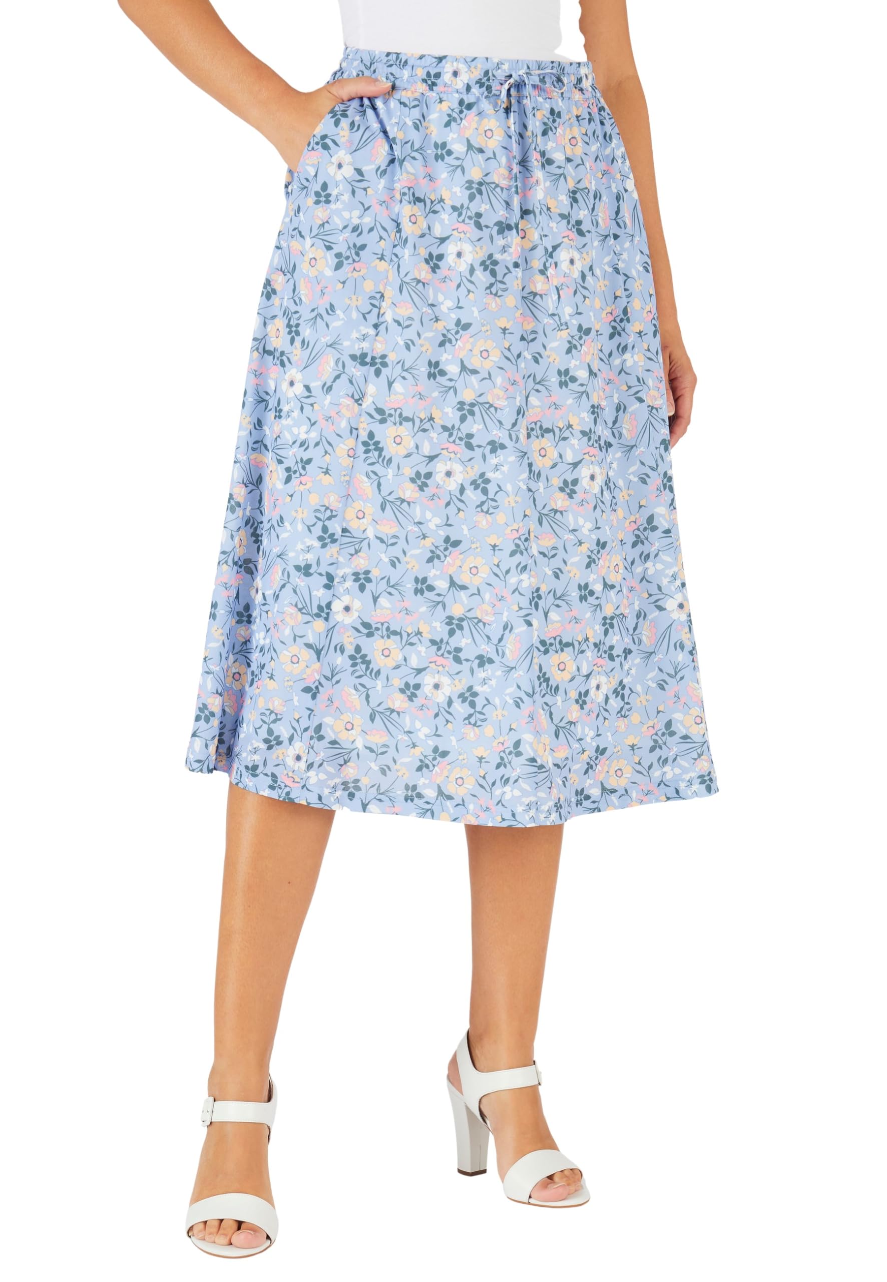 Damart Women's Blue Floral Print Jersey Skirt