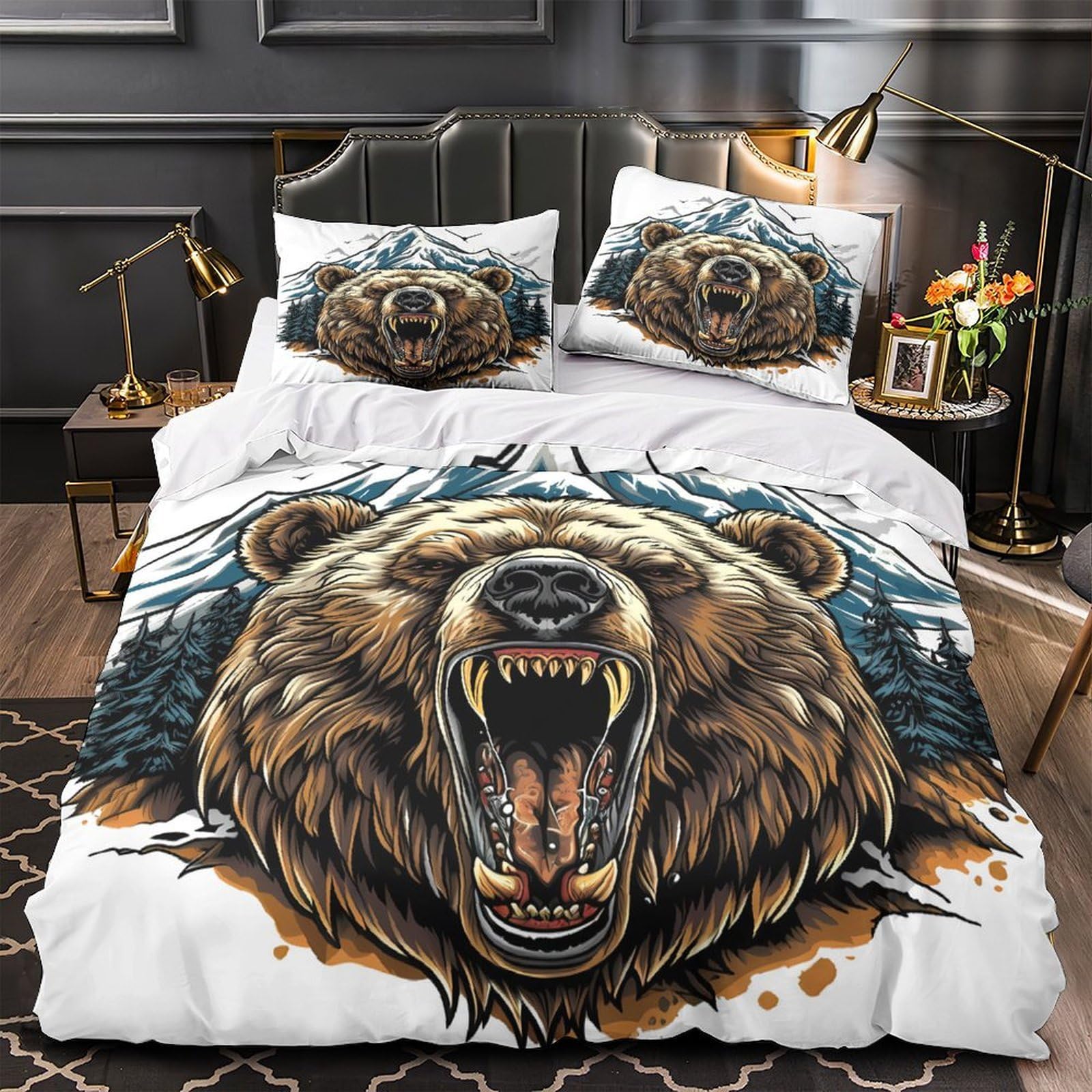 Parure de lit ours 135x200cm pour chambre de couple ou adulte au design sauvage unique