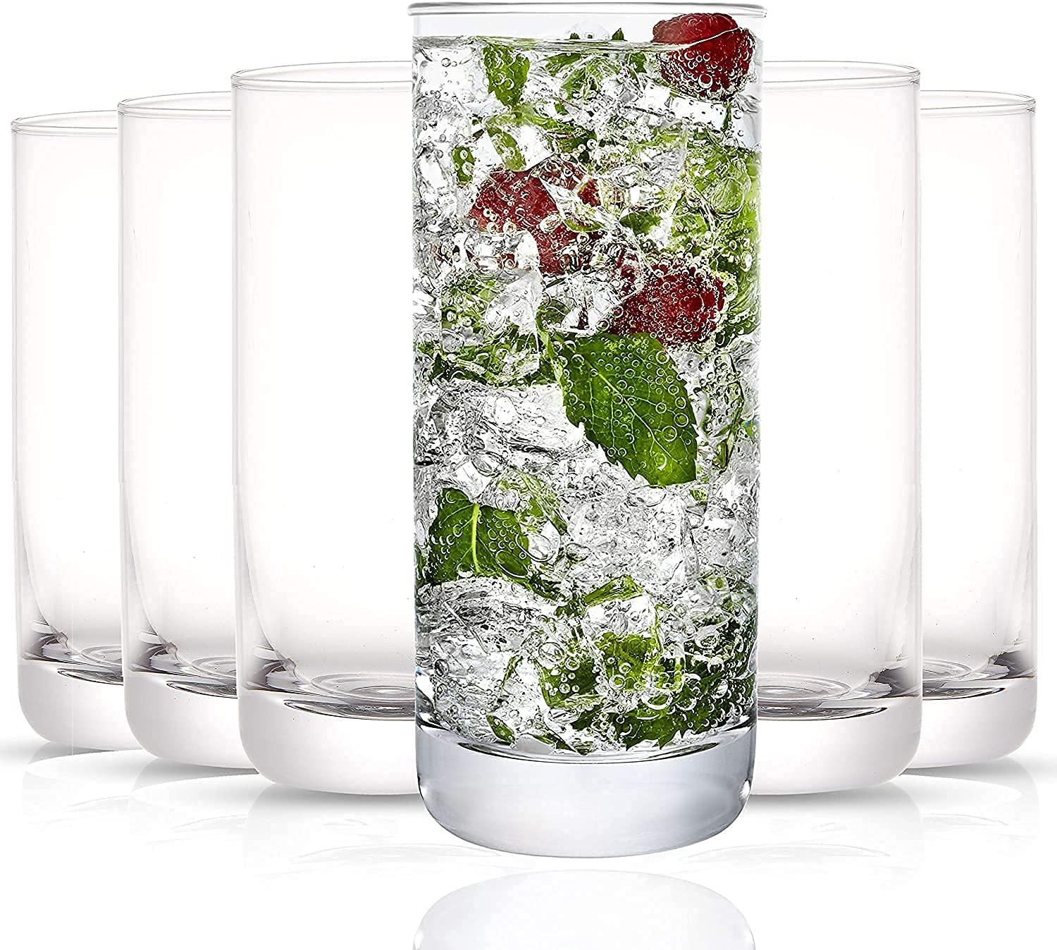 KELVEE Water Glass Set of 6 Highball Drinking Glasses Heavy Base Durable Glass Cups for Juice, Wine, Beer, Cocktails and Mixed Drinks (Round)