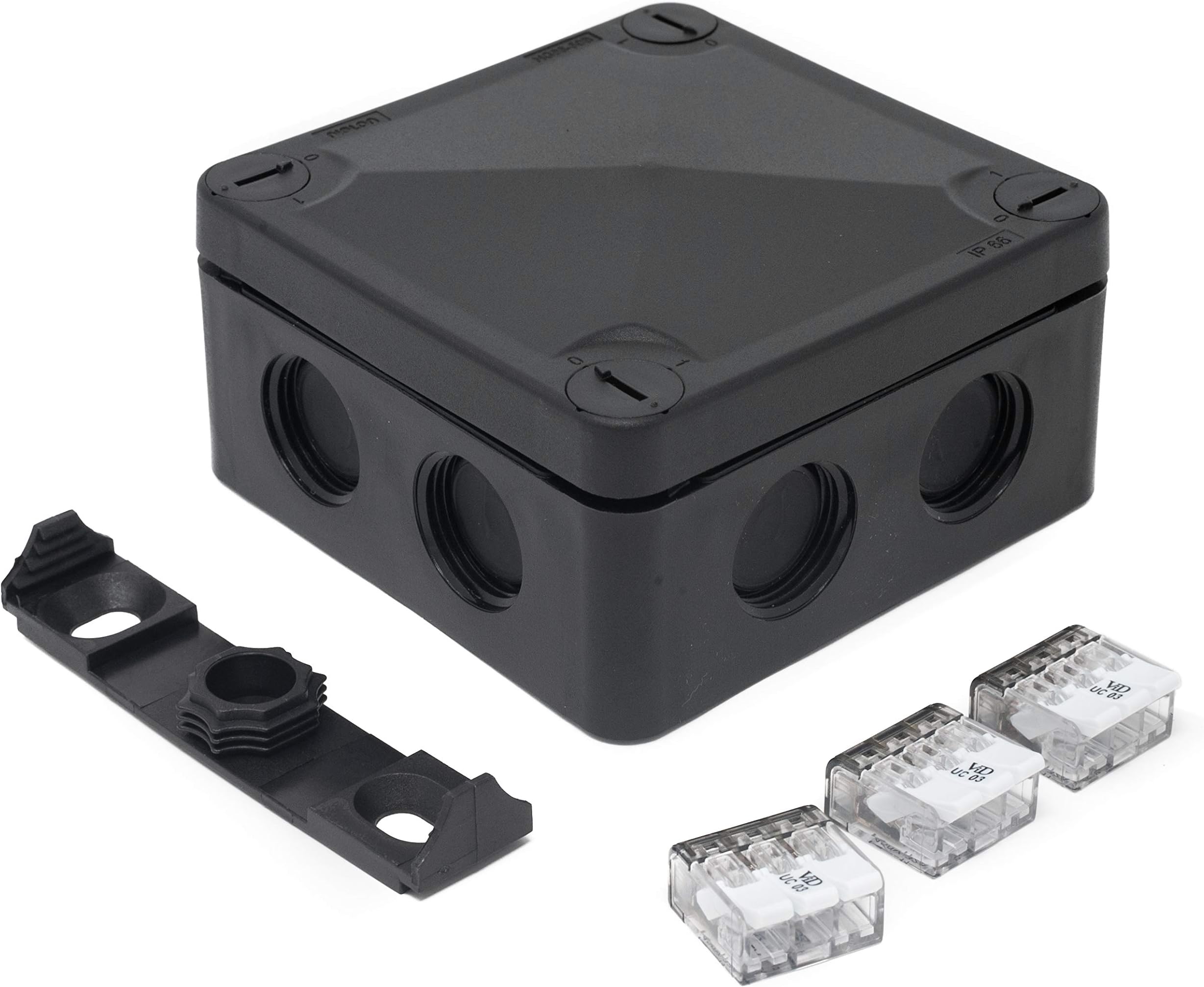 IP66 External/Outdoor Waterproof Junction Box (86x86x50mm +Connectors)