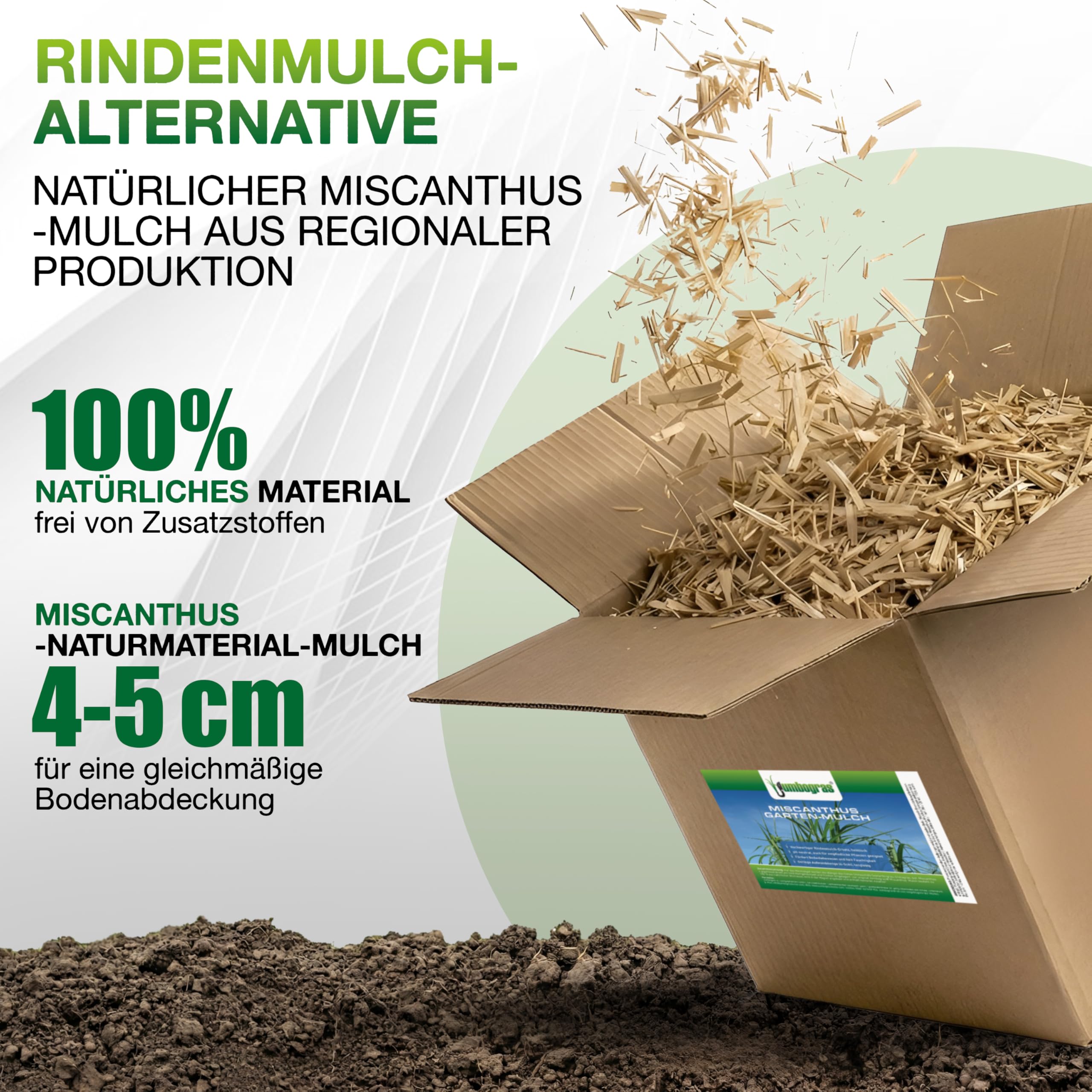Jumbogras Miscanthus-Mulch 170 L – Rindenmulch-Alternative aus Chinagras/Elefantengras Häcksel – äußerst pflanzenverträglich – geeignet für Gemüse, Kräuter & co. – Schutz vor Unkraut & Austrocknung
