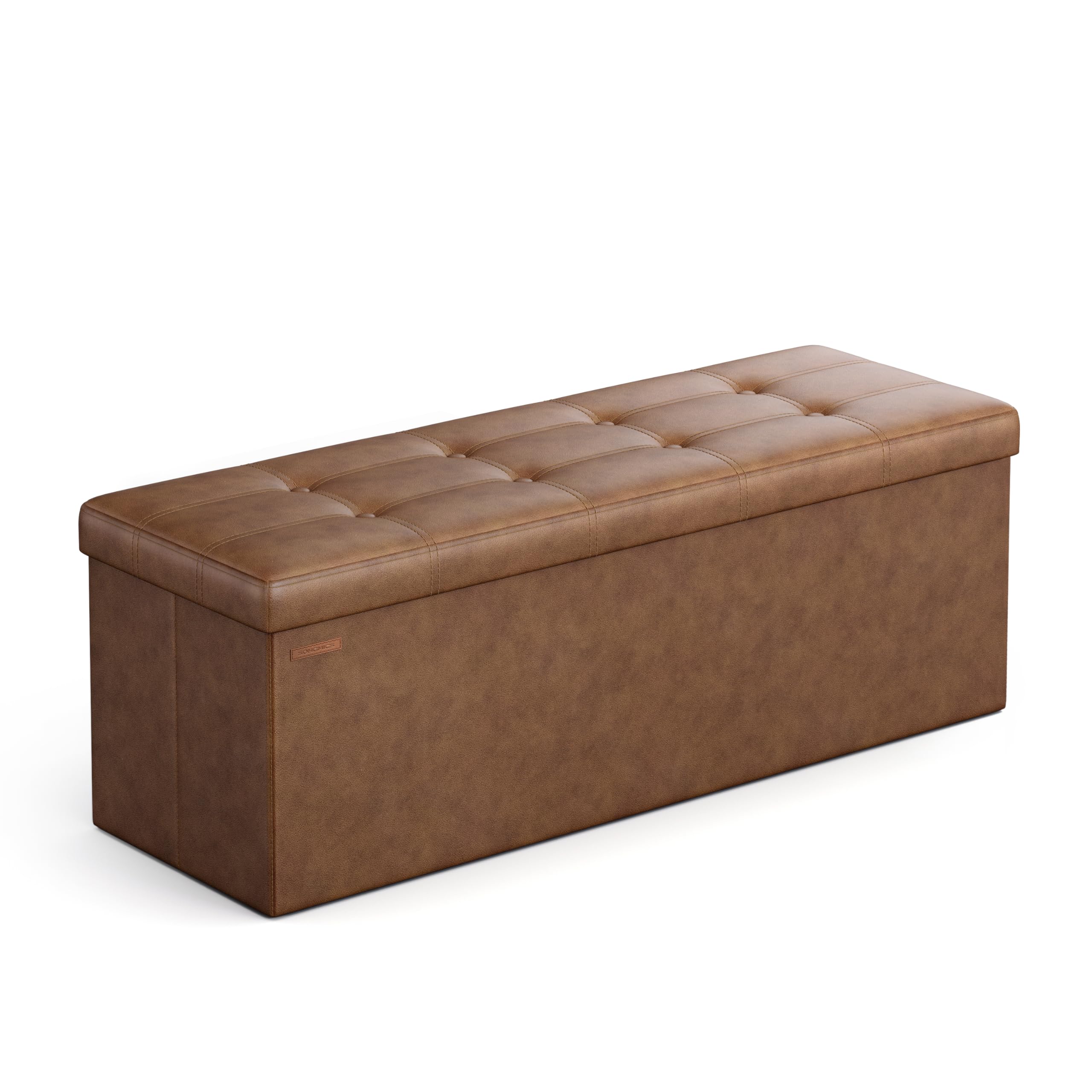 SONGMICS Cassapanca, Pouf Contenitore, Poggiapiedi Pieghevole da 38 x 110 x 38 cm, Ottomano, Regge Fino a 300 kg, per Soggiorno, Camera da Letto, Entrata, Marrone caffè LSF070K01V1