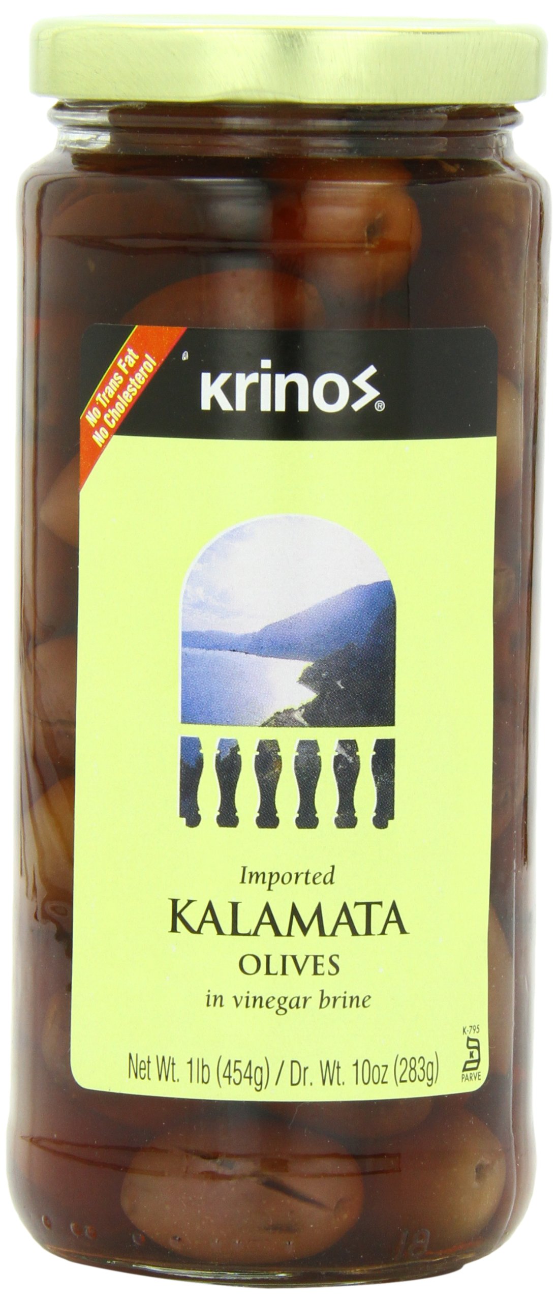 Krinos Kalamata Olives in Vinegar Brine, 16.0 Ounce (Pack of 6)