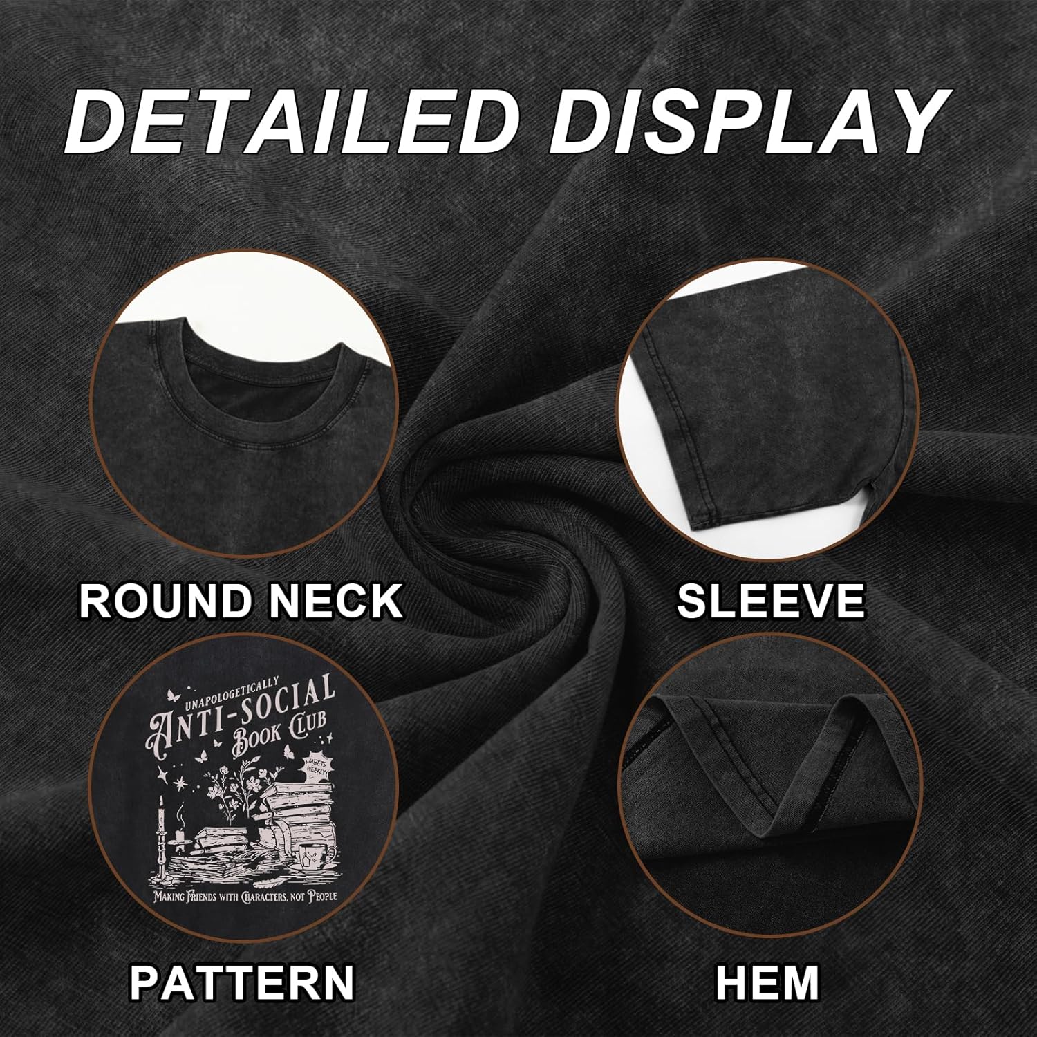 Book Shirts for Women Anti Social Book Club Graphic Tees Bookish Teacher Acid Wash Tshirt Bookworm Aesthetic Shirt - Image 6