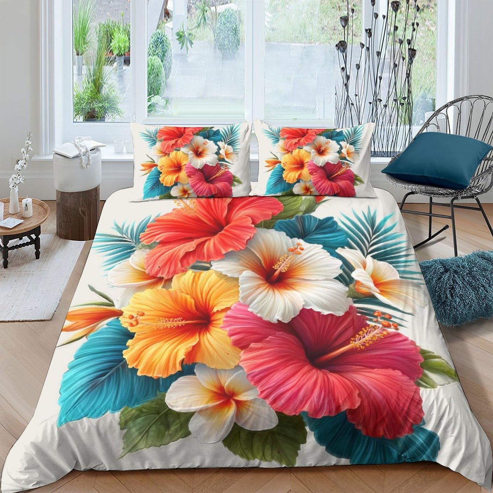 Ctjqhvkz Style-1 3D Printed Tropical Hibiscus Fitted Sheet Microfiber Soft Floral Paradise Mattress Cover For Bedroom Guest Room Decor Single（135X200cm）