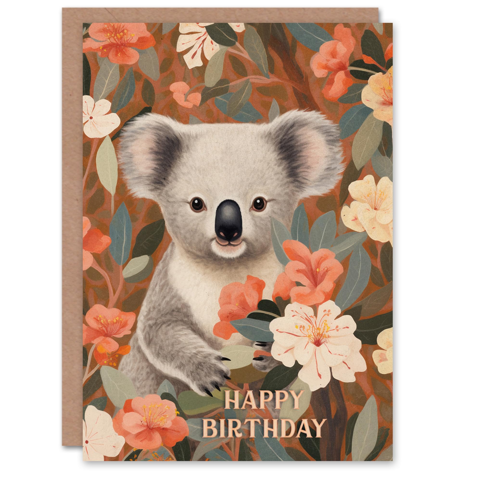 Artery8 Birthday Greeting Card Cute Happy Koala in Flowers For Her