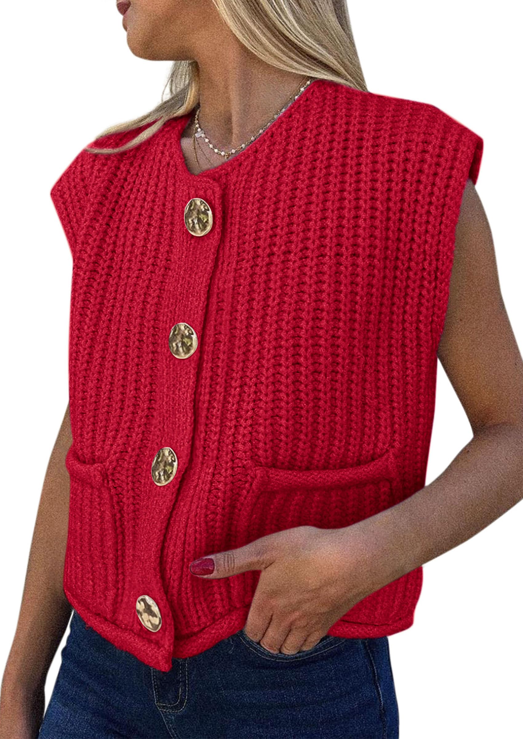 PRETTYGARDEN Womens Summer Sweaters Vest 2025 Sleeveless Button Down Cropped Pockets Chunky Knit Cardigan Trendy Tank Tops