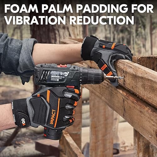 Miniatura 5 de Vgo... Guantes de trabajo de seguridad, guantes de mecánico, guantes de impacto, guantes antivibración, guantes de aparejo, resistentes (M, gris,