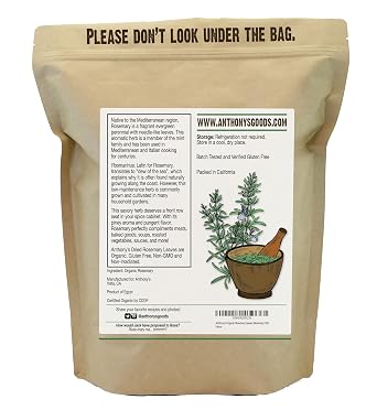 Anthony's Organic Dried Rosemary Leaves, 1 lb, Whole Leaf, Destemmed, Non GMO, Non Irradiated, Gluten Free (Pack of 2)
