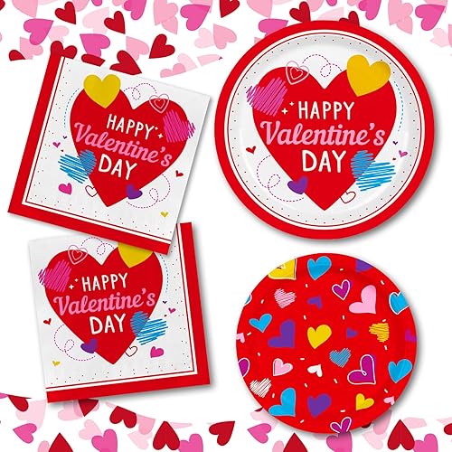 Miniatura 3 de Juego de 50 suministros para fiesta del día de San Valentín, elegantes platos de papel desechables y servilletas, decoraciones perfectas para