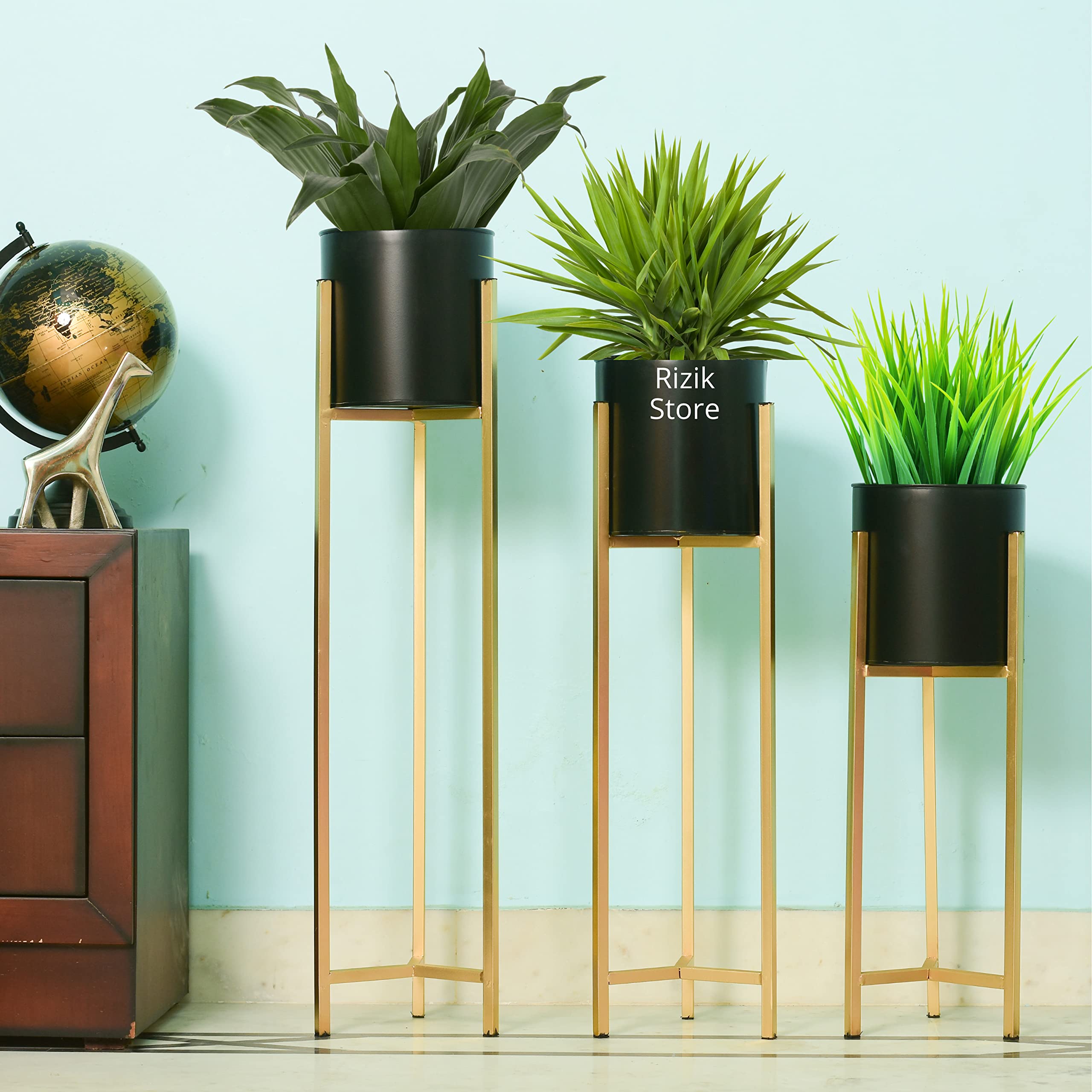 Rizik Store Modern Metal Floor Flower Stands for Living Room Bedroom Display Plant Stand Tall Indoor Plant Stand with Planter Pot Set of 3 || Black || (B09D1M9BWV) Amazon Price History, Amazon Price Tracker