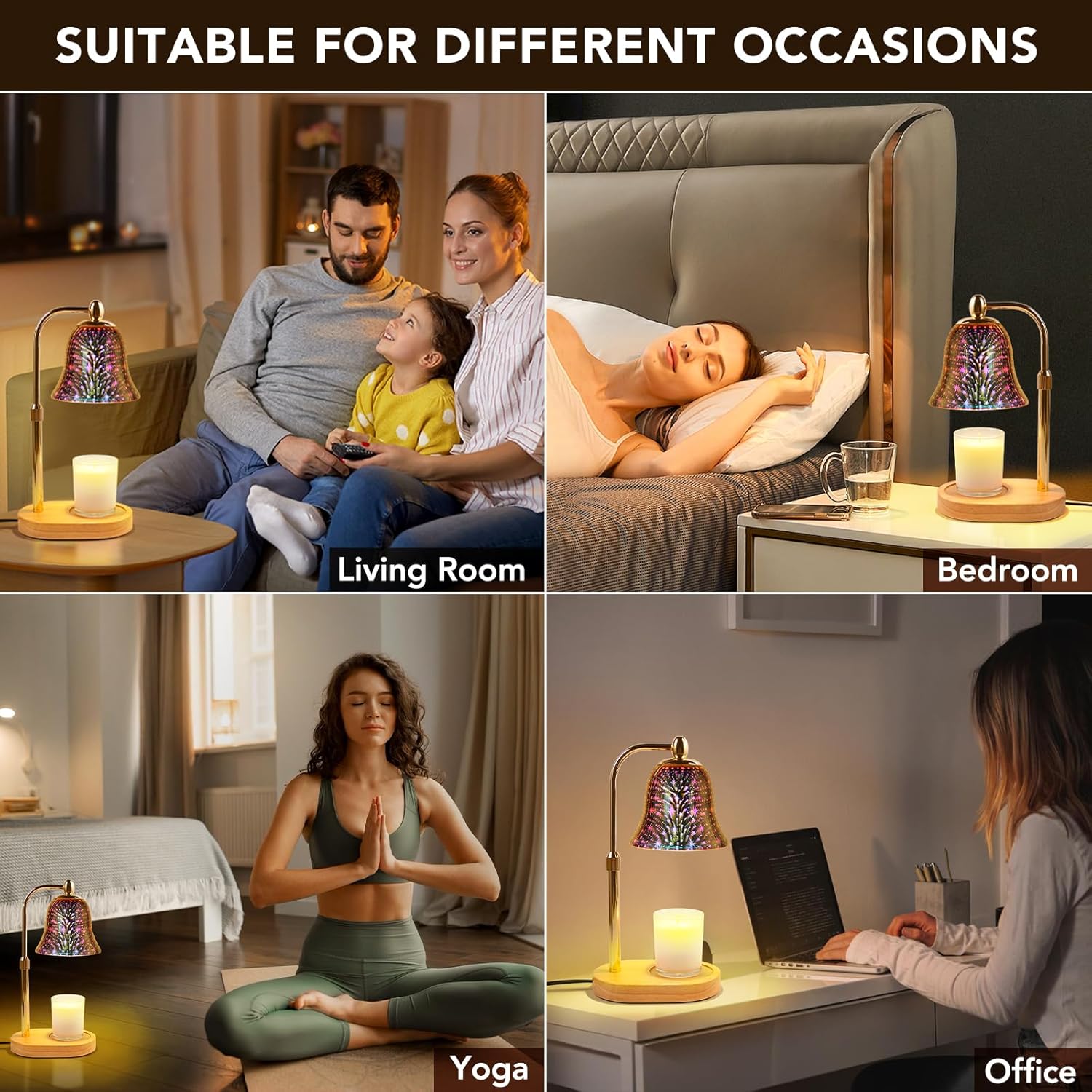 Candle Warmer Lamp with Timer Dimmer Adjustable Height Electric Wax Warmer Lamp with 2 Bulbs for Jar Candles Home Decor Gifts for Mom Women Friends