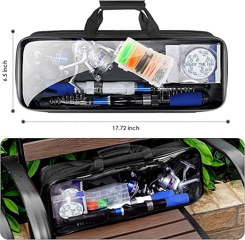 Miniatura 7 de Juego de caña de pescar plegable, 6.9 ft/6.89 pies con 2 carretes giratorios, 2 juegos de señuelos, línea de 328.1 ft, bolsa de transporte - agua