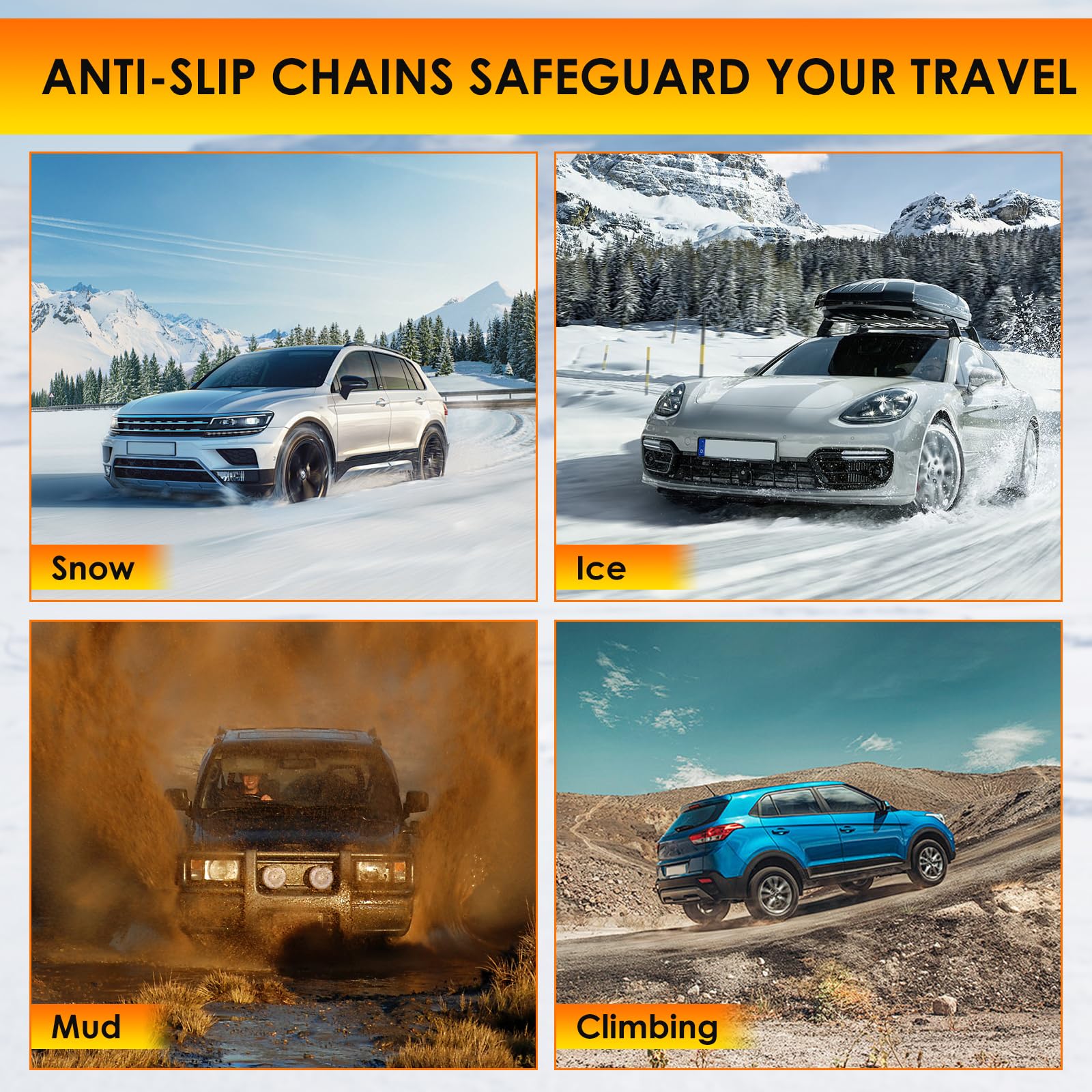 10PCs Cadenas de Nieve para Coche Ninonly Cadenas Coche Nieve Universales Montaje Rápido, Cadenas para Coche Para Automóvil/SUV/Camión Para Neumáticos De Coche De 165-275mm