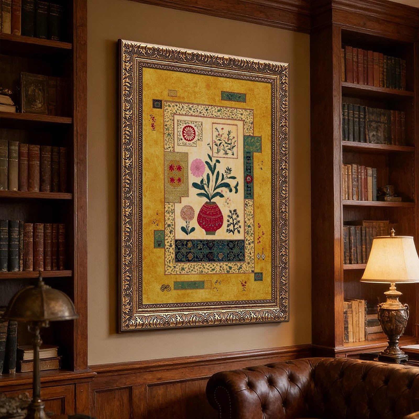 AYINUER Kunstdruck auf Leinwand mit persischem Blumenmuster, für Büro, Dekoration, Geschenk | 30,5 cm L x 45,7 cm B, Retro-Goldrahmen, mehrere Größen, mehrere Rahmenstile, Wandkunst, Dekobild, Schlafzimmerdekoration