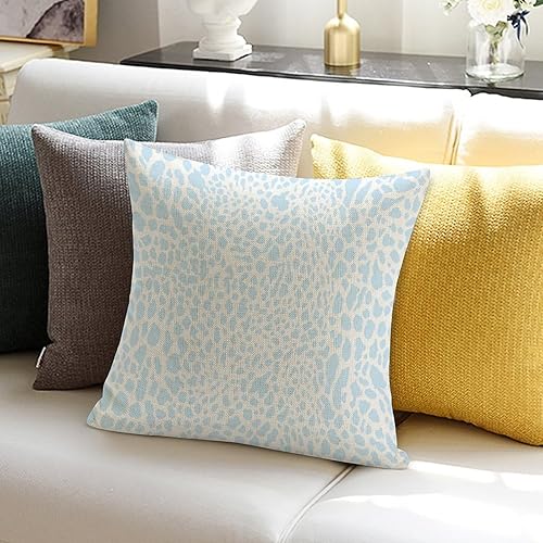 Miniatura 5 de Funda de almohada azul claro con estampado de leopardo y guepardo, funda de cojín asiática de 22 x 22 pulgadas, funda de almohada decorativa azul