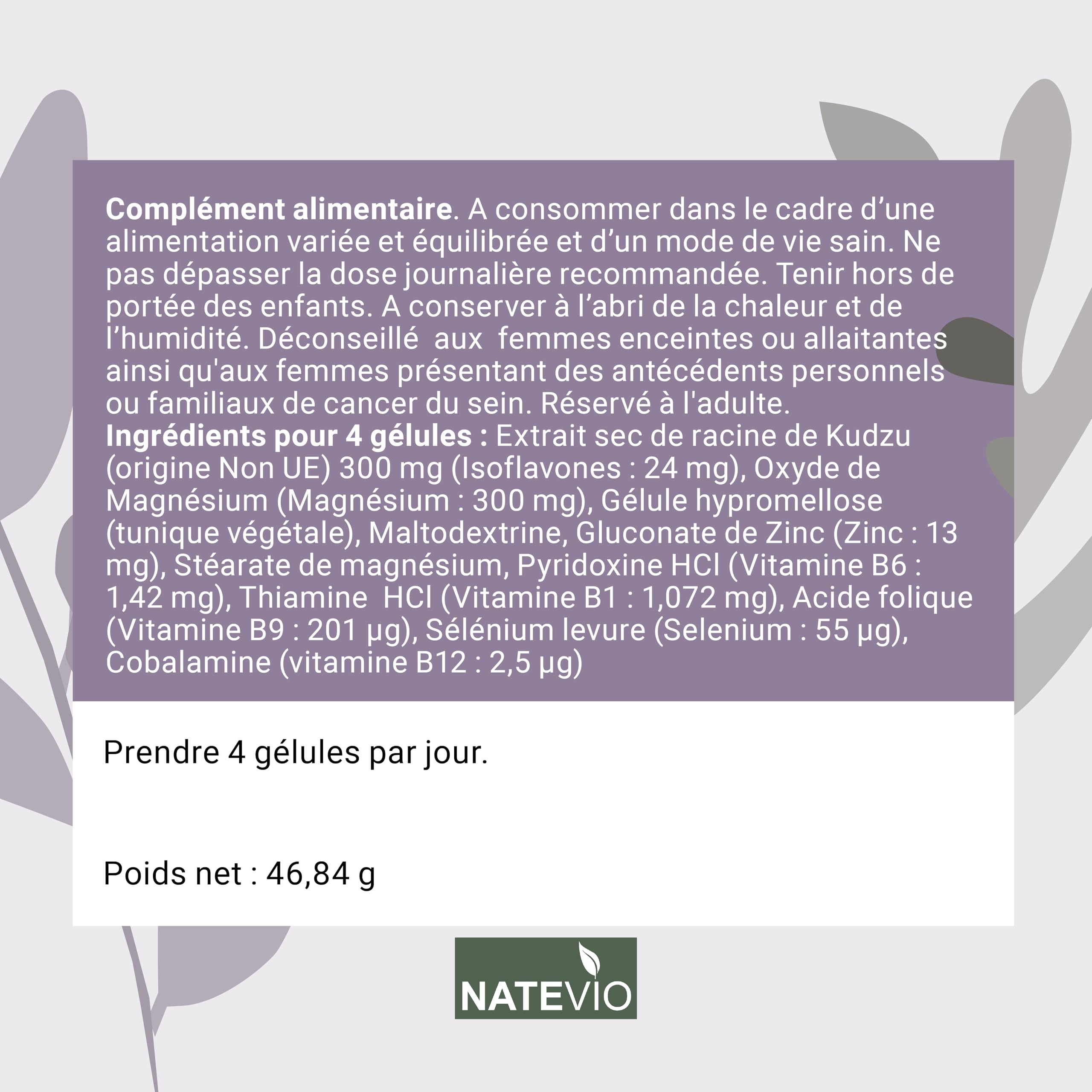 NATEKUDZU - 120 gélules - Complexe Renforcé 8 actifs (Kudzu - Zinc - Magnésium - Selenium - Vit B1 B6 B9 B12) Sevrage efficace - Complément alimentaire stress - Fabriqué en France
