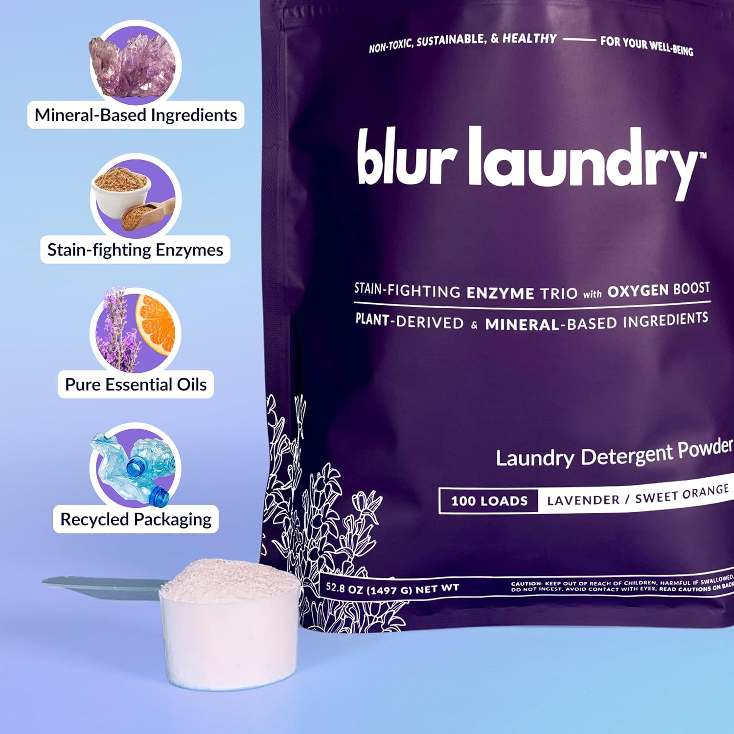 Laundry Detergent Powder, 3X Stain-Fighting Enzymes + Oxygen Booster for Fresh, Clean Clothes, Plant-Derived & Mineral-Based Formula, Pure Essential Oil Blend Scent, 100 Loads