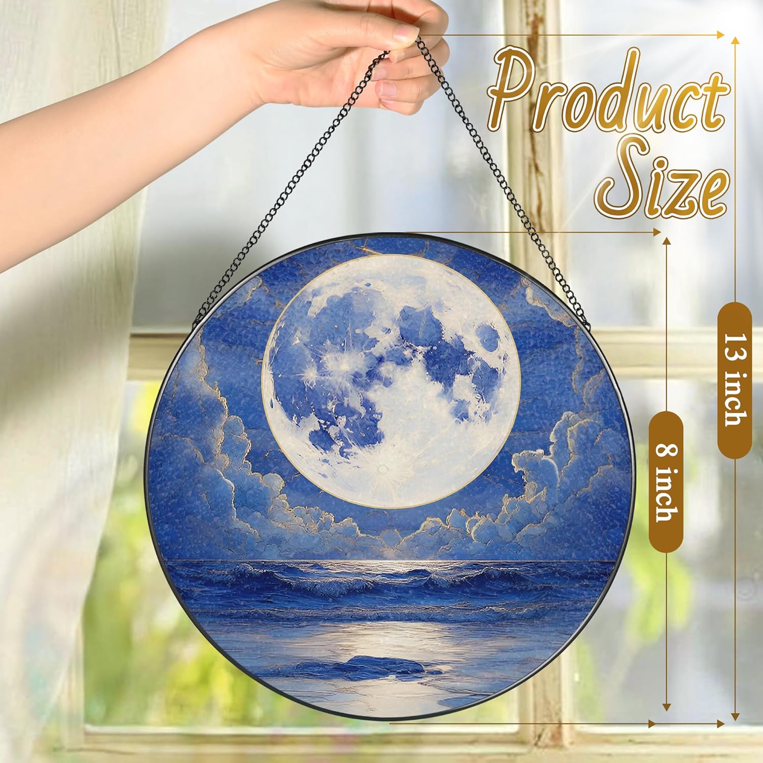 8'' Full Moon Over Ocean Sun Catcher Ornament, Stained Glass Window Hanging, Suncatchers for Windows Hanging Ornaments, Window Decor | Ideal Gift, Mother's Day, Christmas, Birthday Gifts - Image 4