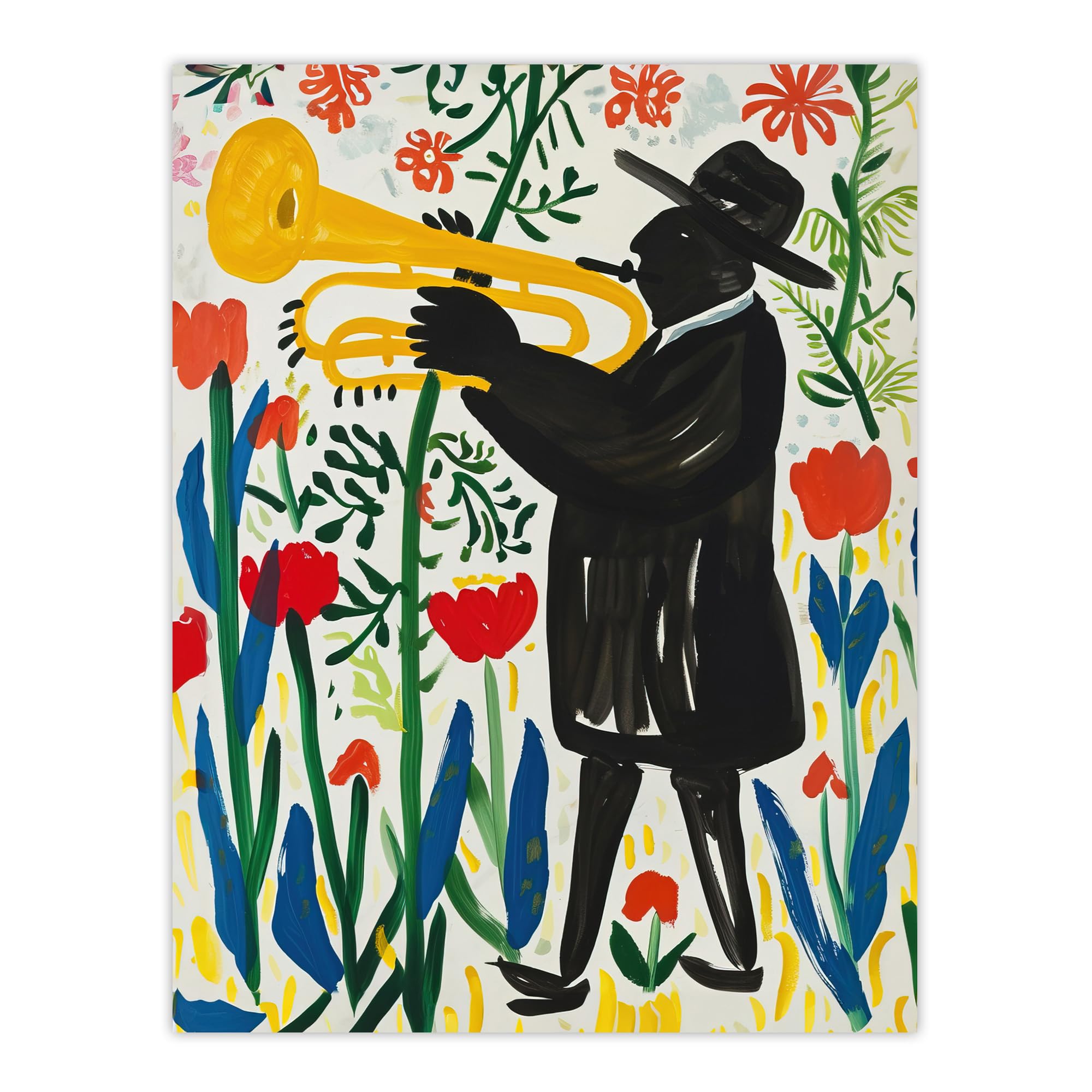 Artery8 Jazz Trombonist in Tulips Wall Art Print - W18" x H24"