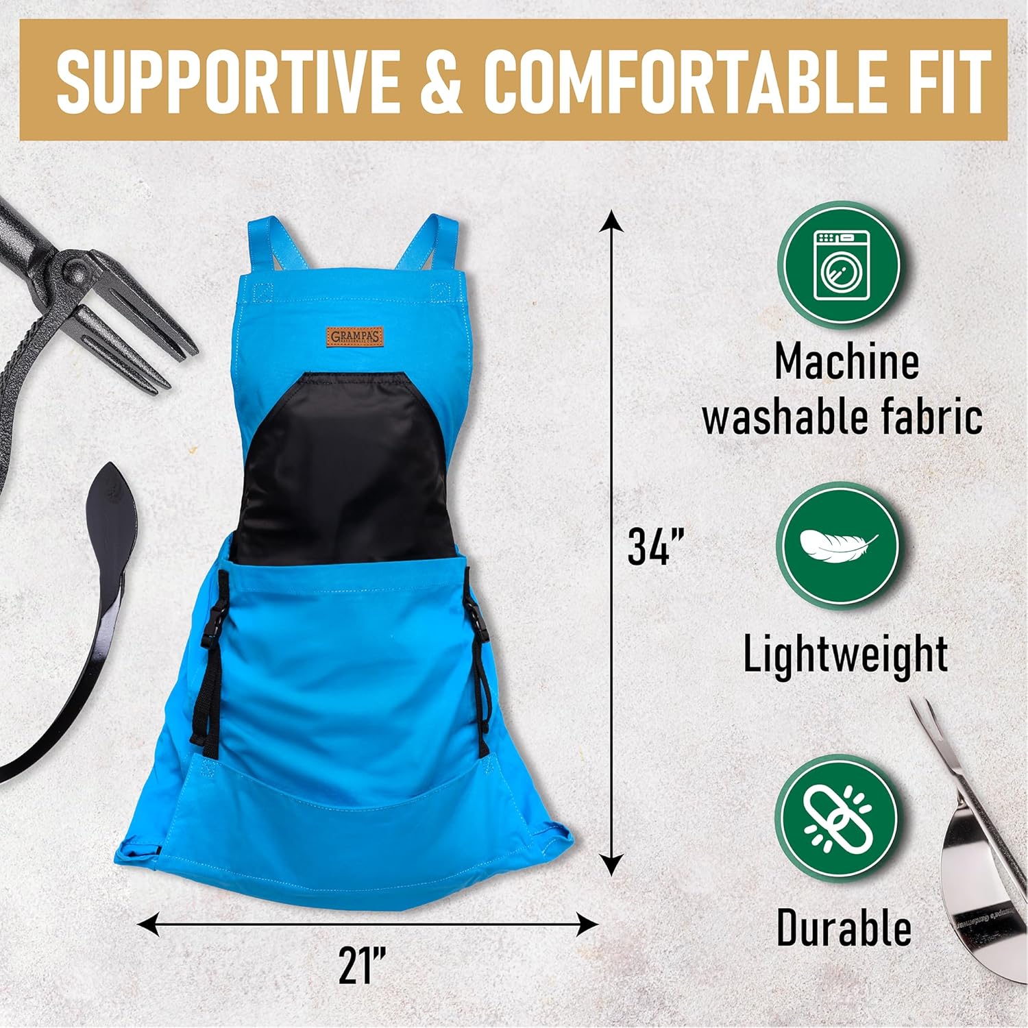 Grampa's Garden Apron - Cross Back Gardening Apron With Pockets For Women & Men | Harvest Apron with Large Kangaroo Pouch - Image 3