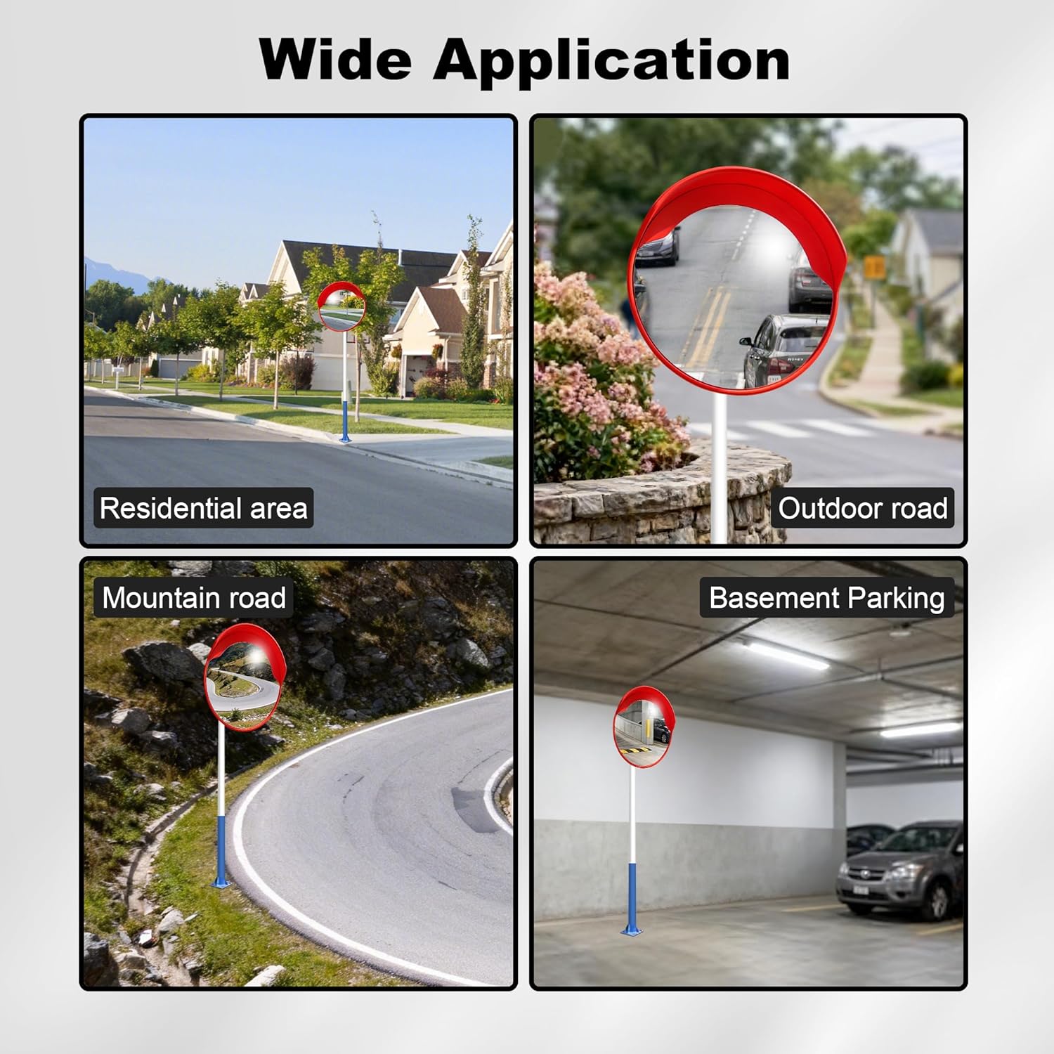 Convex Traffic Mirror, 24" Acrylic Corner Security Mirror for Blind Spots, Adjustable Wide Angle View Indoor Outdoor Safety Mirror for Garage Parking Lot Shop Office