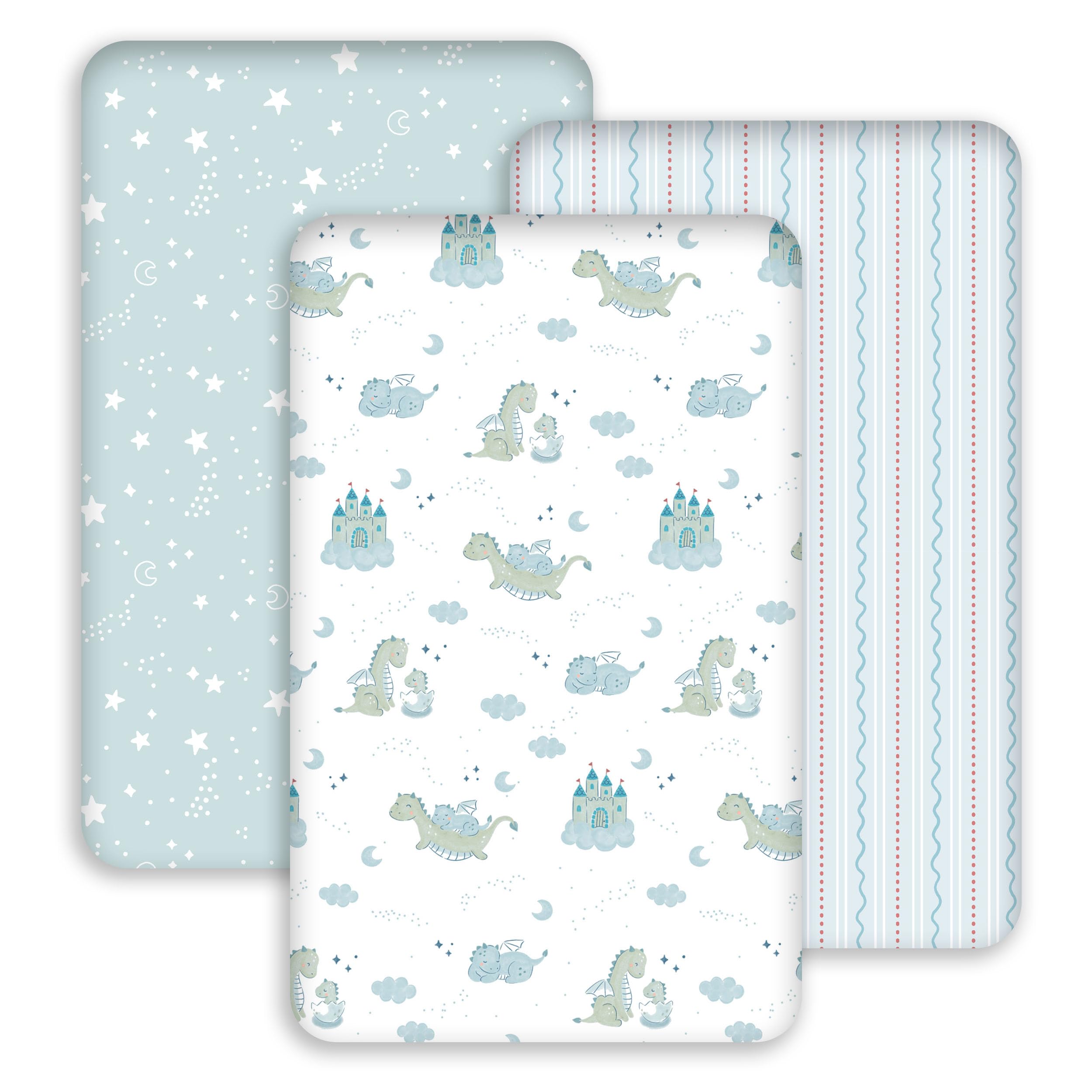 CIVARUA KIDS 3 Pack Bedside Bassinet Sheets Girl & Boy 33" x 20" Rectangle