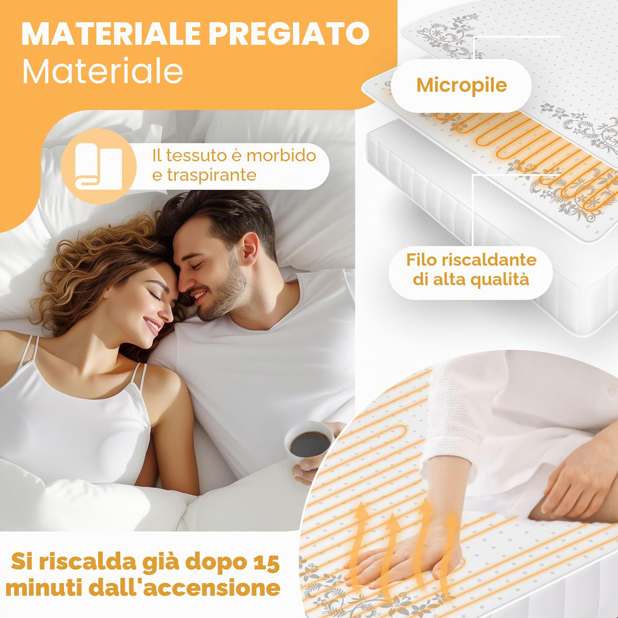 KESSER® Letto termico doppio, 160 x 140 cm, 2 zone di temperatura, coperta termica in morbido pile bianco con motivo, 3 livelli di temperatura, telecomando, spegnimento automatico dopo 180 minuti