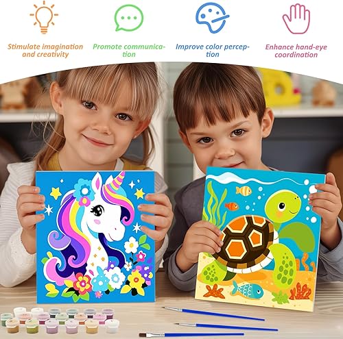 Miniatura 11 de EOBROMD Mrine Life - Paquete de 4 kits de pintura enmarcada por números para niños, kits de bricolaje para niños de 4 a 8 a 12 años, pintura sobre