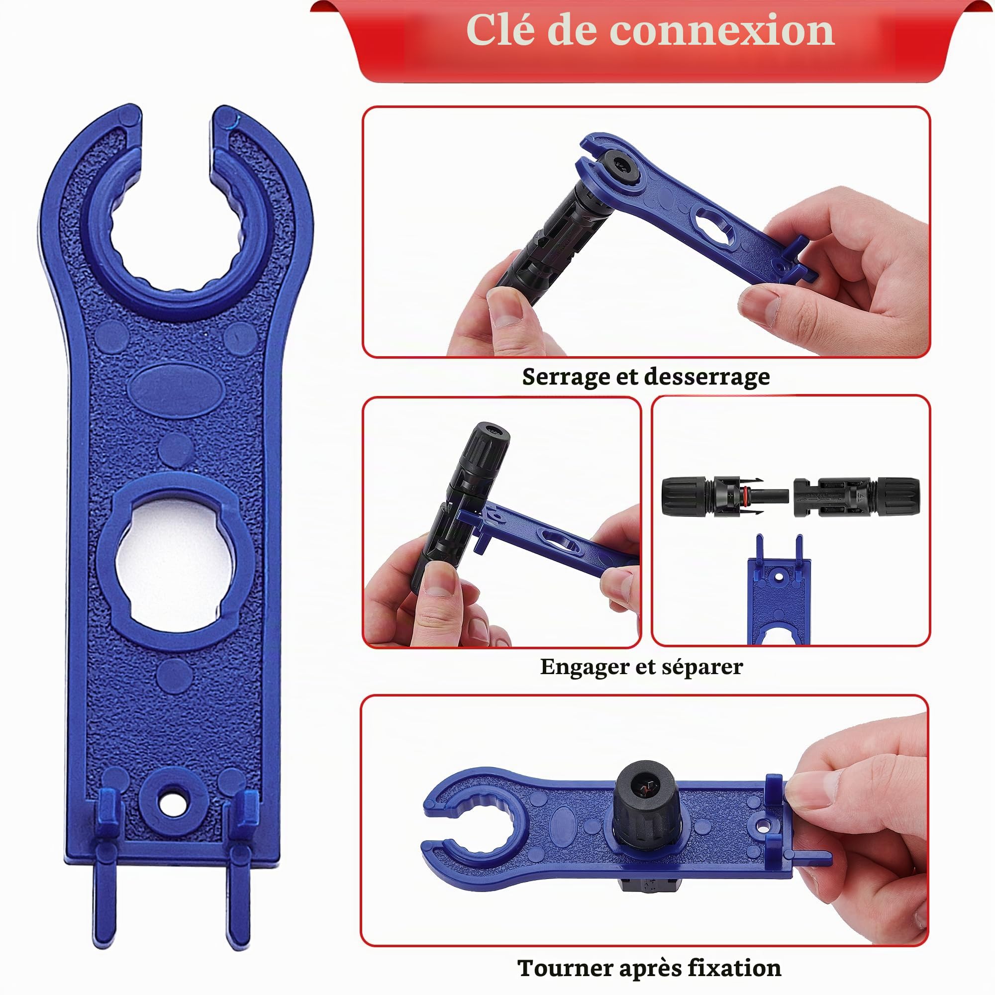 Pince à Sertir, Outils de Sertissage Solaires Pour 2,5/4/6 mm² Solaire Cable avec 10 Paires de Connecteurs Solaires, Pince a Sertir, 2 Clés, pour l'assemblage des Câbles des Panneaux Solaires