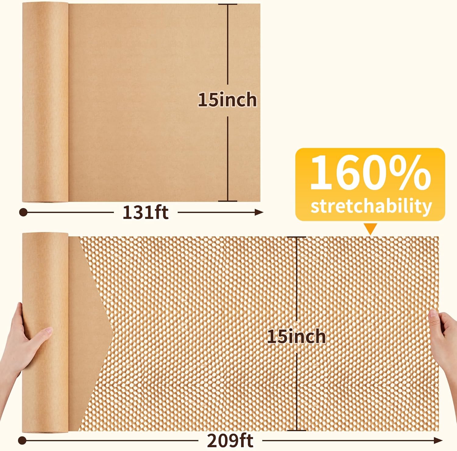 JARLINK Honeycomb Packing Paper, 15"x 131' Bubble Packing Wrap for Packing/Shipping/Moving, Eco-Friendly Bubble Packing Paper Wrapping Roll, Recyclable Moving Supplies With 20 Fragile Sticker Labels