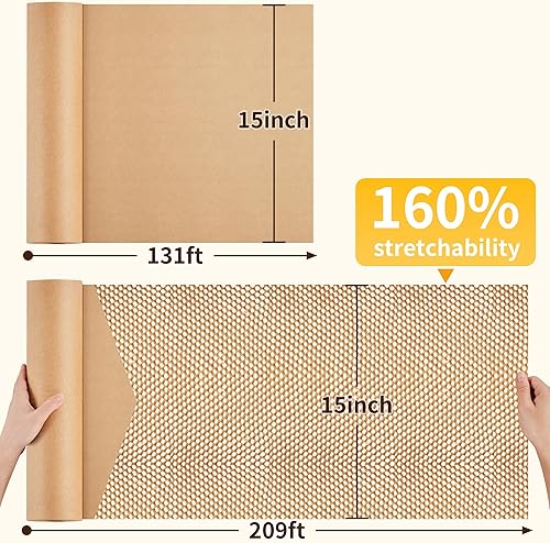 Miniatura 2 de JARLINK Papel de embalaje de panal de abeja, envoltura de embalaje de burbujas de 15 x 131 pies para embalajeenvíomudanza, rollo de papel de