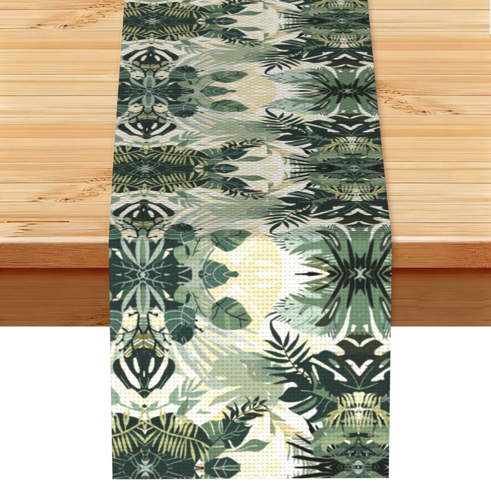 Airy Cream Tropical Leaf Printed Table Runner 13 x 72, Wrinkle Resistant Decor for Dining Table Coffee Table Fireplace