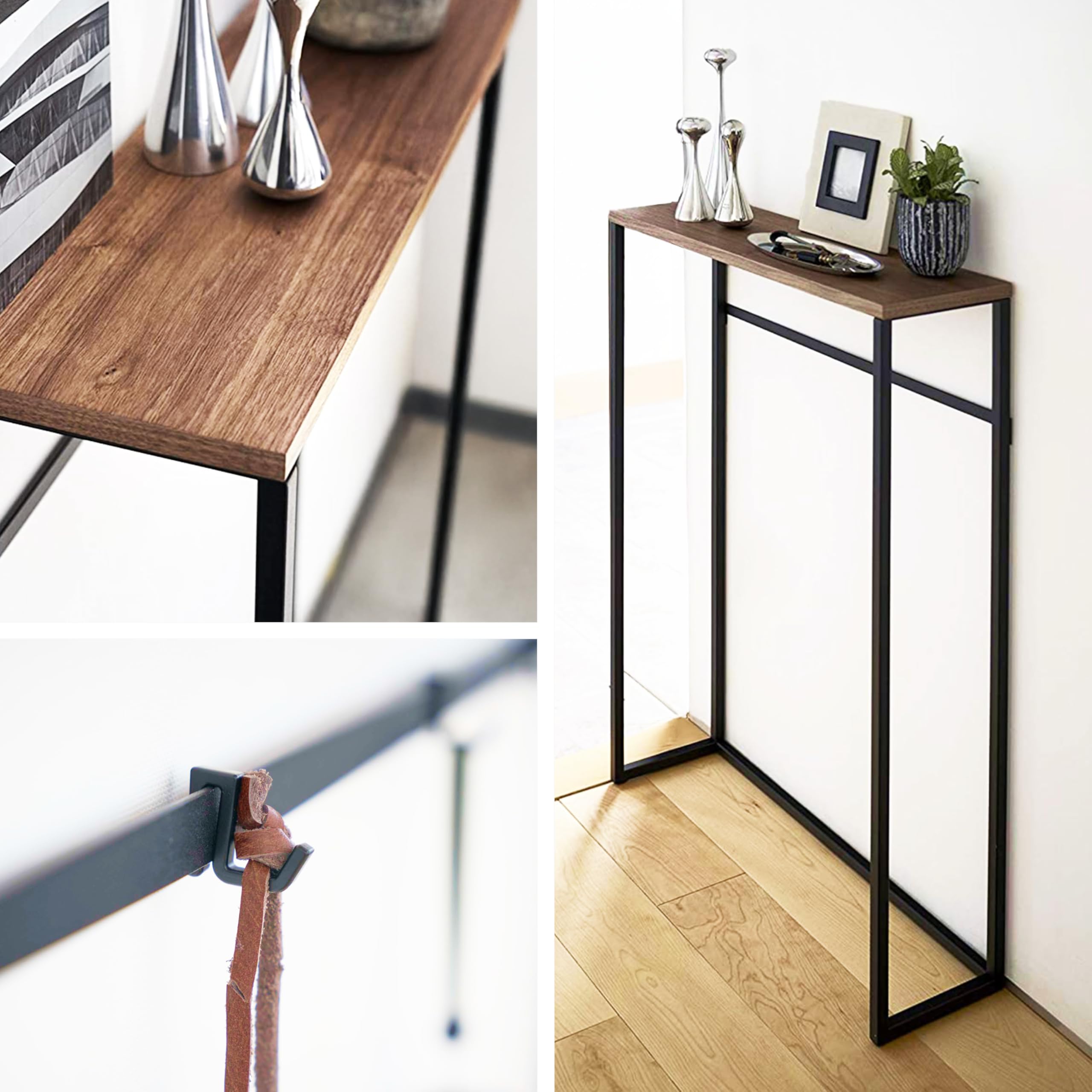 YAMAZAKI 5165 TOWER stolik konsolowy, czarny, stal/drewno, minimalistyczny design, 60 x 18,5 x 80,5 cm (dł. x szer. x wys.)