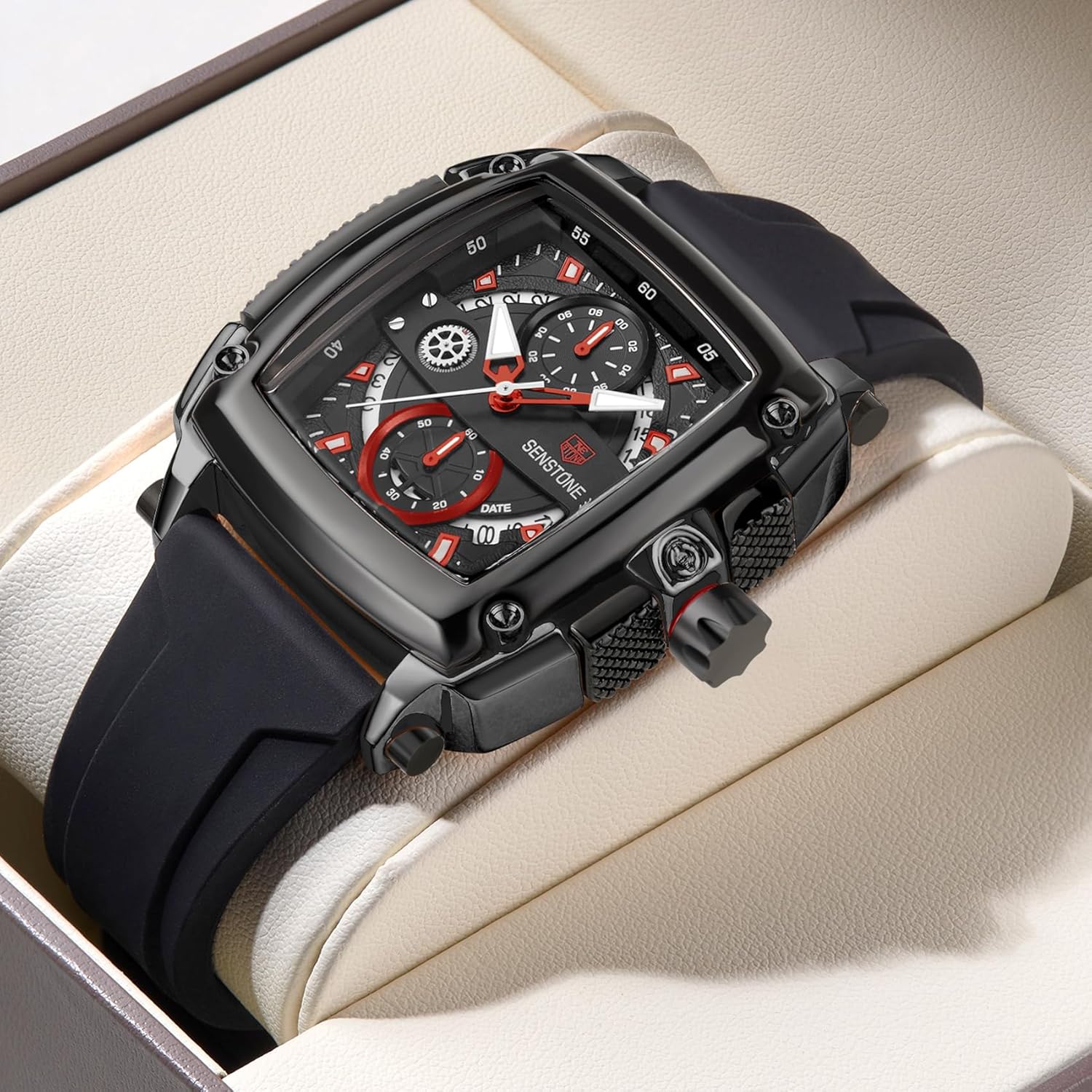 Mens Watch Square Fashion Sports Multifunction Chronograph Quartz Analog Wristwatch Gift for Men Rubber Band Silicone Strap Watches - Image 6