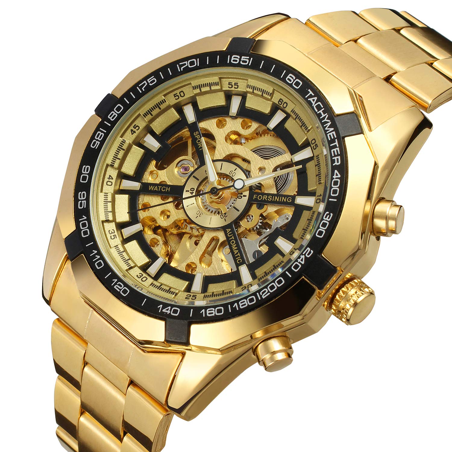 FORSINING Men's Automatic Dressing Analogue Round Wrist Watch with Stainless Steel Bracelet