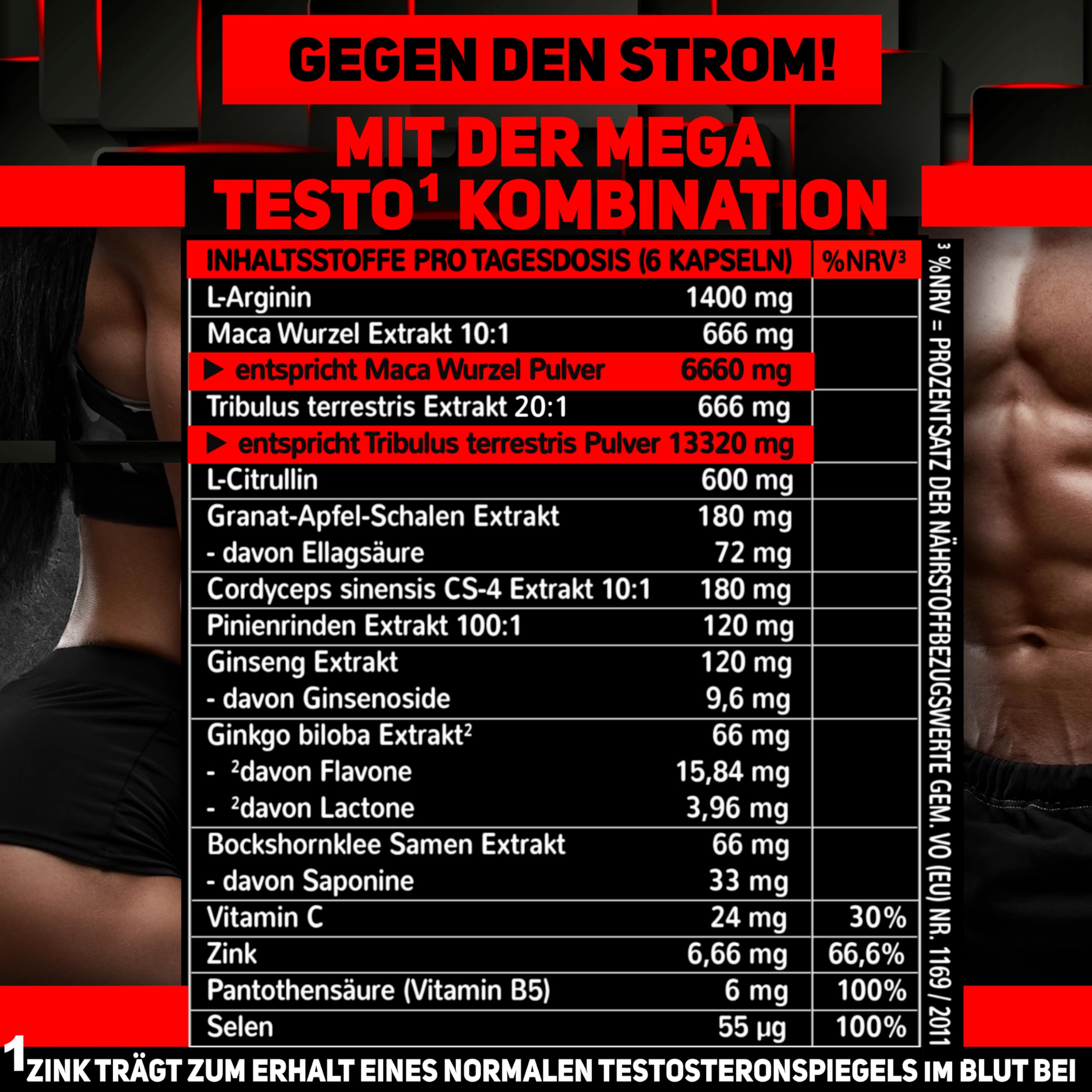 TOP TESTO¹ BLASTER hochdosiert ¹Zink trägt zum Erhalt eines normalen TESTOSTERONSPIEGELS bei - 166 Kapseln TRIBULUS, MACA SCHWARZ, Arginin, Citrullin, Cordyceps, mit 14 MEGA Zutaten, 1 Dose (1x134,1g)
